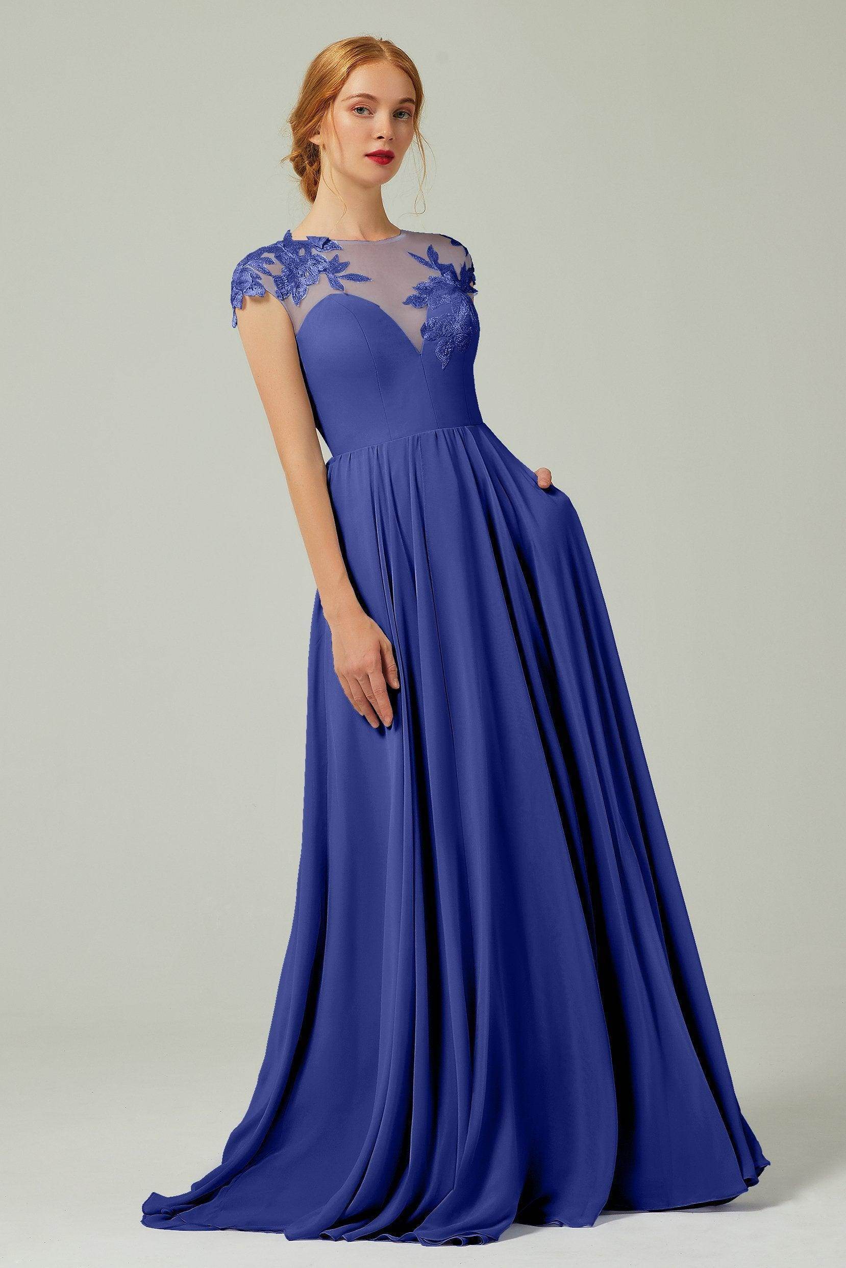 A-Line Sweep-Brush-Train Chiffon Bridesmaid Dress CB0248PS - COCOMELODY
