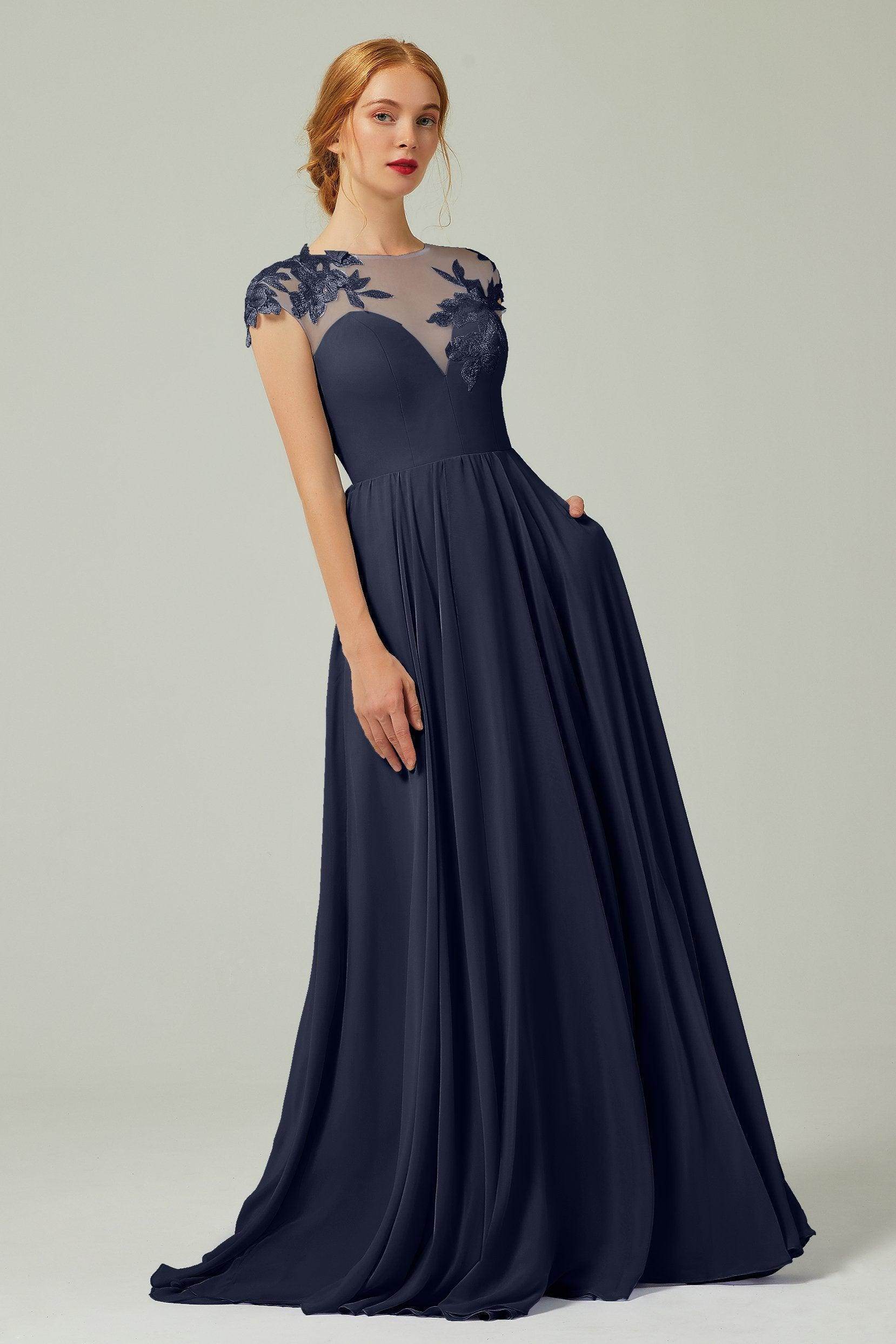A-Line Sweep-Brush-Train Chiffon Bridesmaid Dress CB0248PS - COCOMELODY