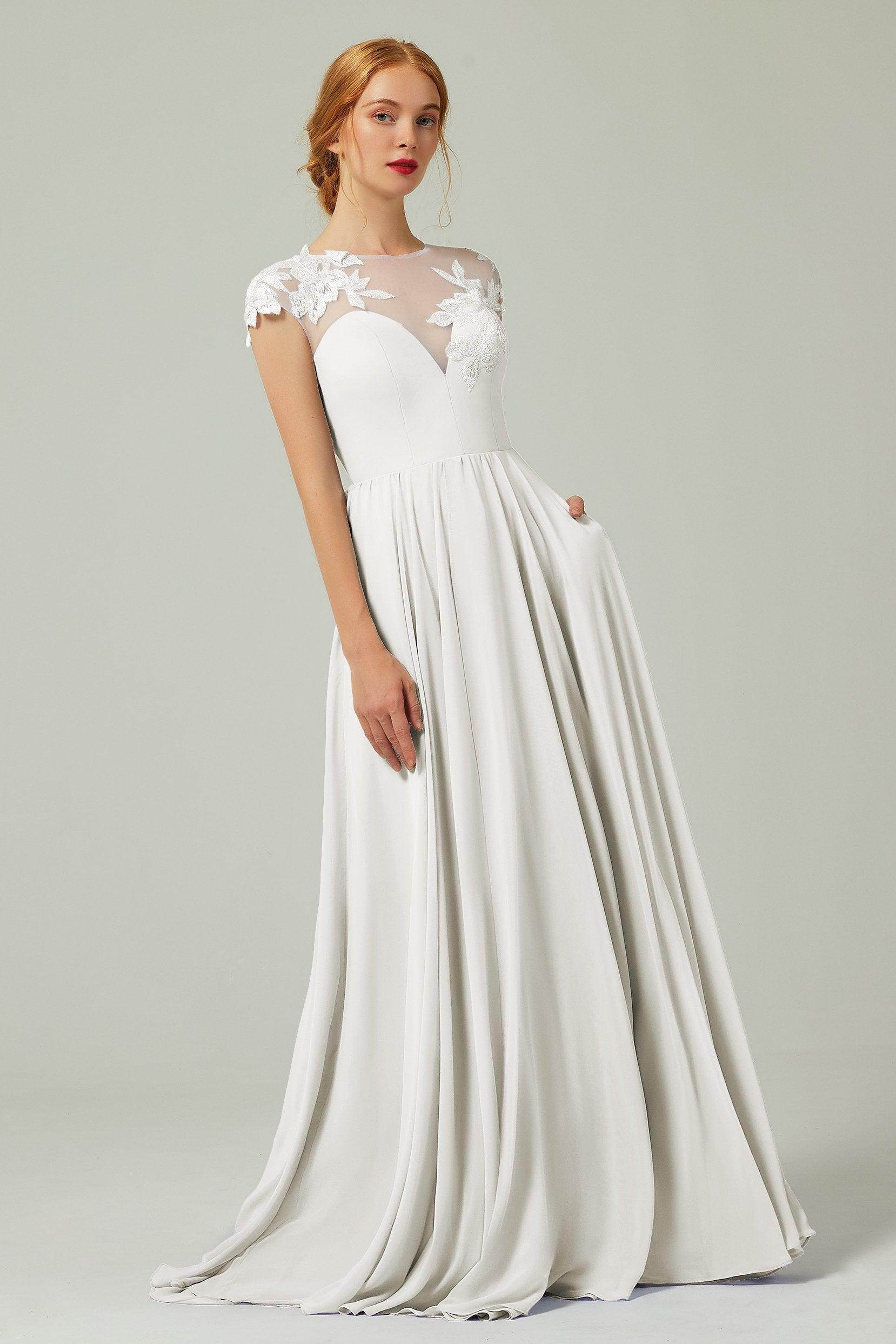 A-Line Sweep-Brush-Train Chiffon Bridesmaid Dress CB0248PS - COCOMELODY