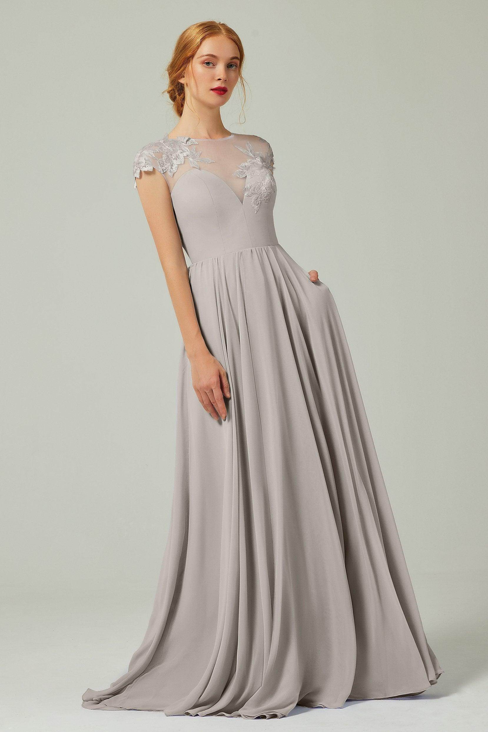 A-Line Sweep-Brush-Train Chiffon Bridesmaid Dress CB0248PS - COCOMELODY