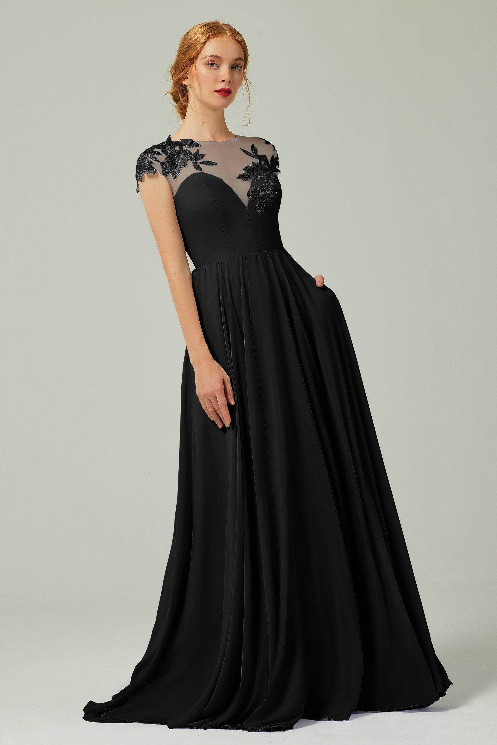 A-Line Sweep-Brush-Train Chiffon Bridesmaid Dress CB0248PS - COCOMELODY