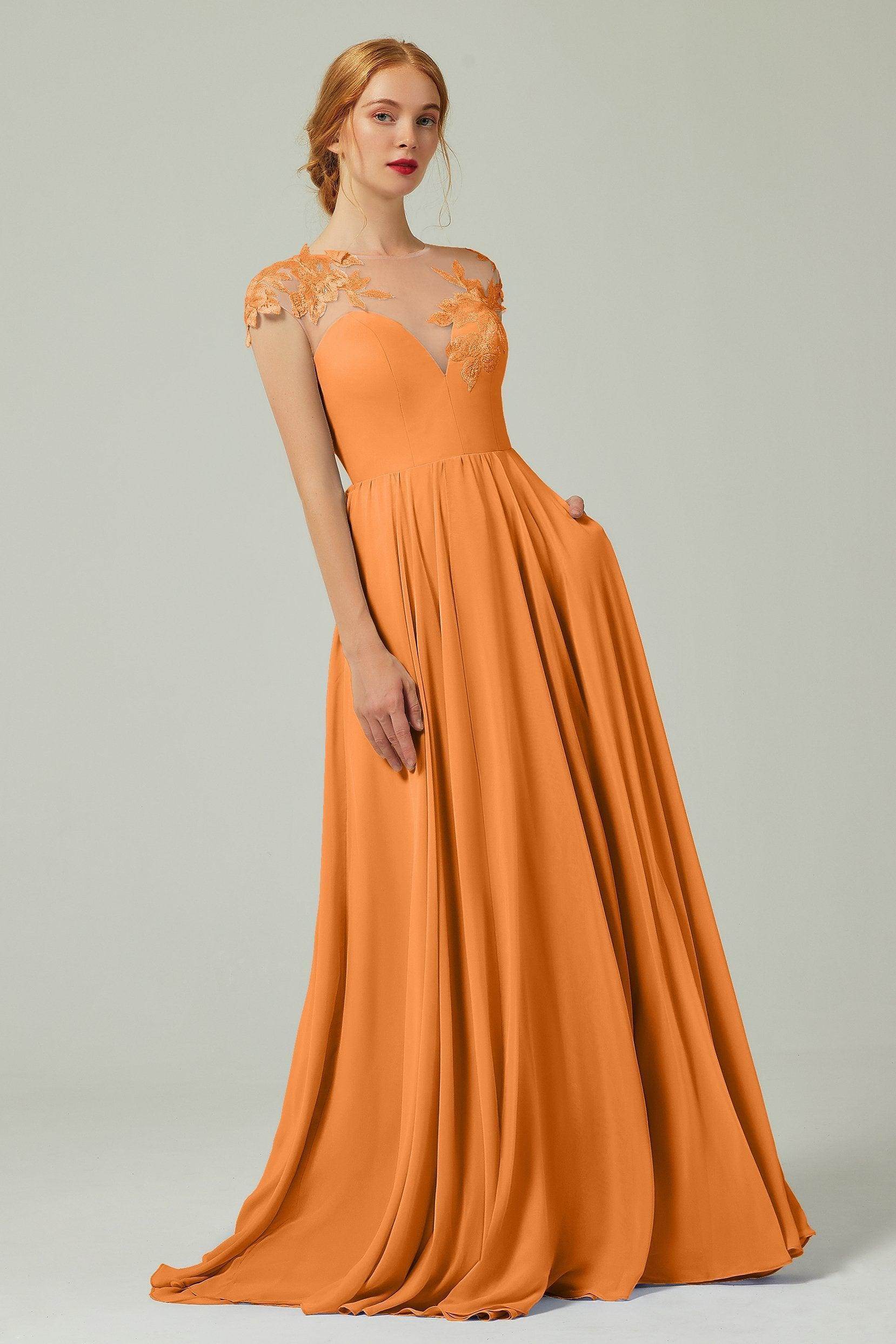 A-Line Sweep-Brush-Train Chiffon Bridesmaid Dress CB0248PS - COCOMELODY
