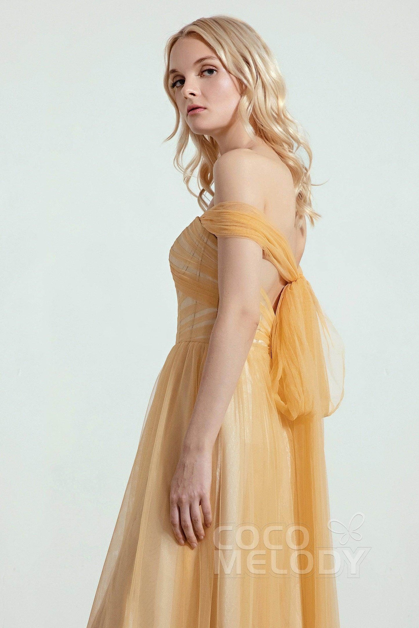 A-Line Tulle/Elastic Silk like Satin Bridesmaid Dress CB0261 - COCOMELODY