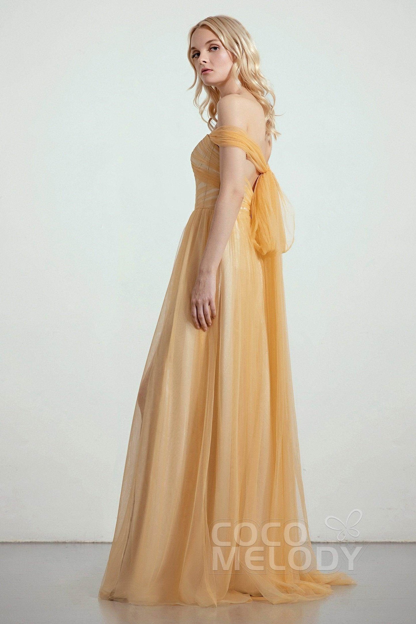 A-Line Tulle/Elastic Silk like Satin Bridesmaid Dress CB0261 - COCOMELODY