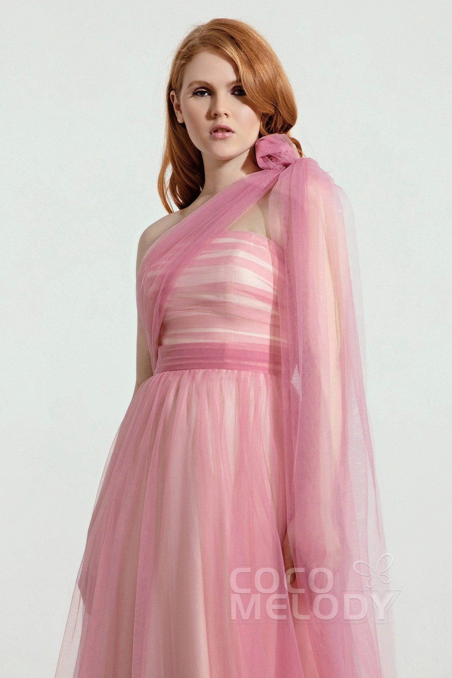 A-Line Tulle/Elastic Silk like Satin Bridesmaid Dress CB0262 - COCOMELODY