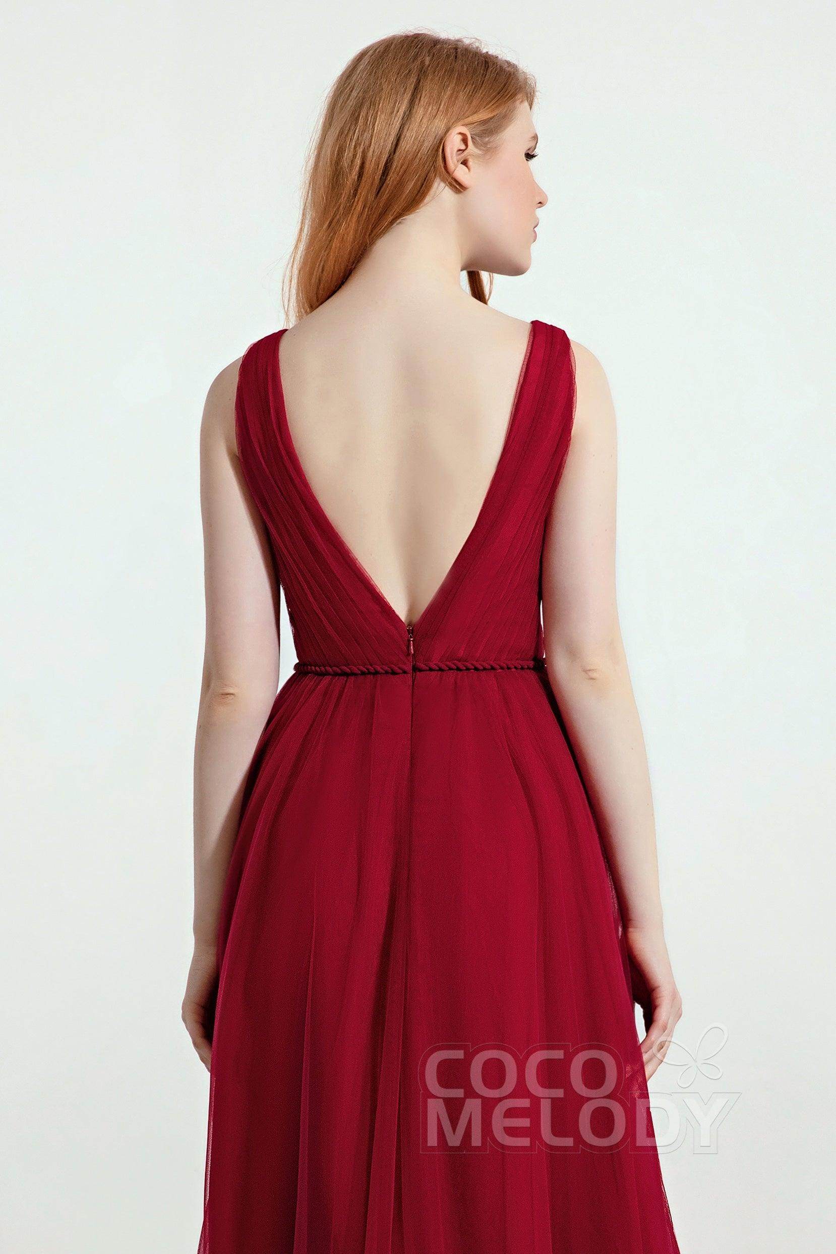 A-Line Sweep-Brush Train Tulle Bridesmaid Dress CB0263 - COCOMELODY