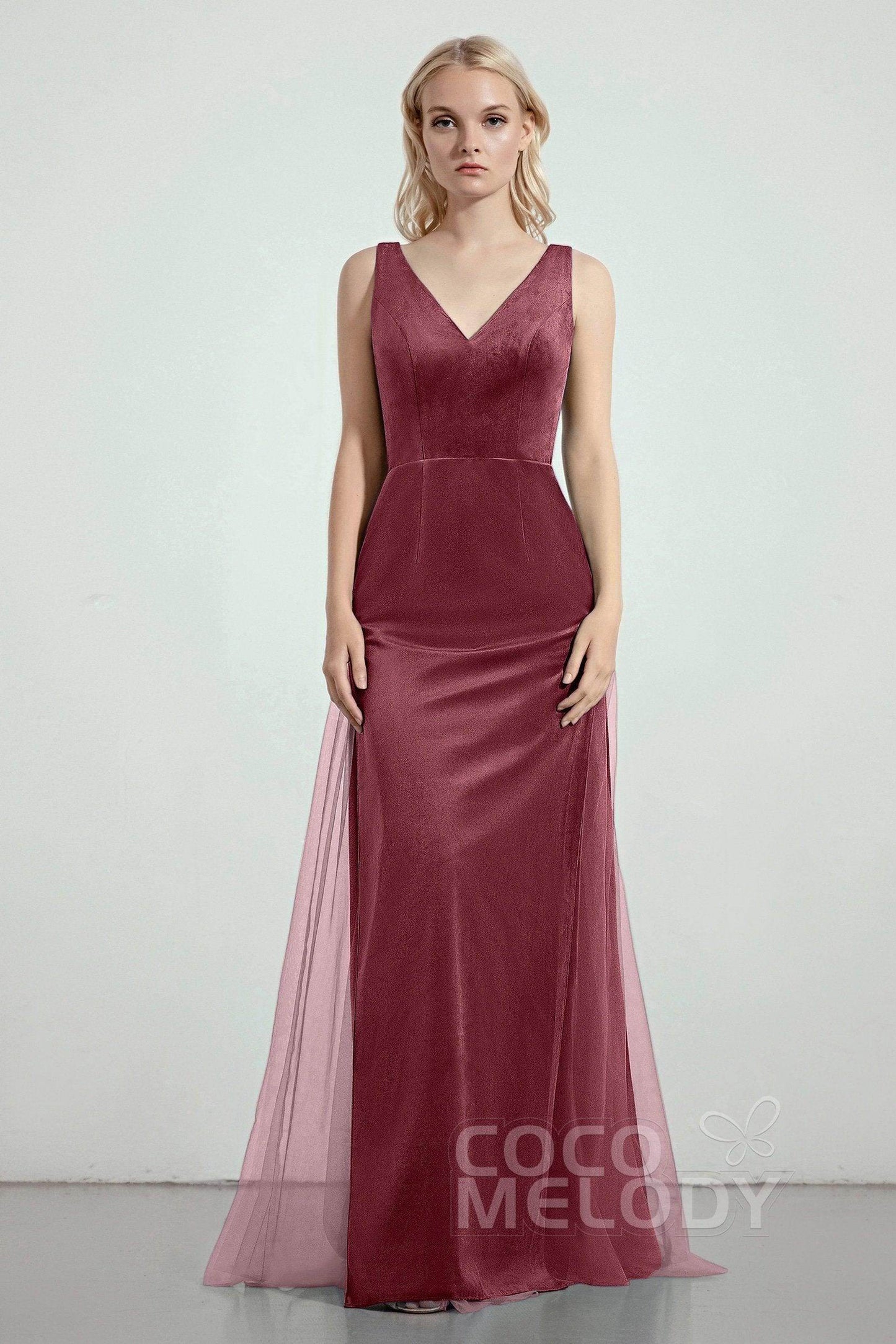 Sheath-Column Floor Length Bridesmaid Dress CB0275CR - COCOMELODY