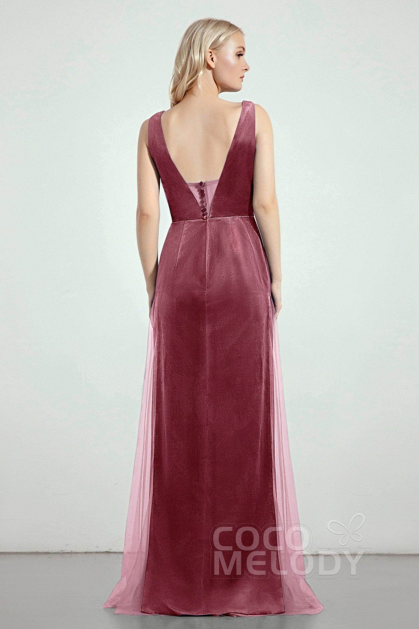 Sheath-Column Floor Length Bridesmaid Dress CB0275CR - COCOMELODY