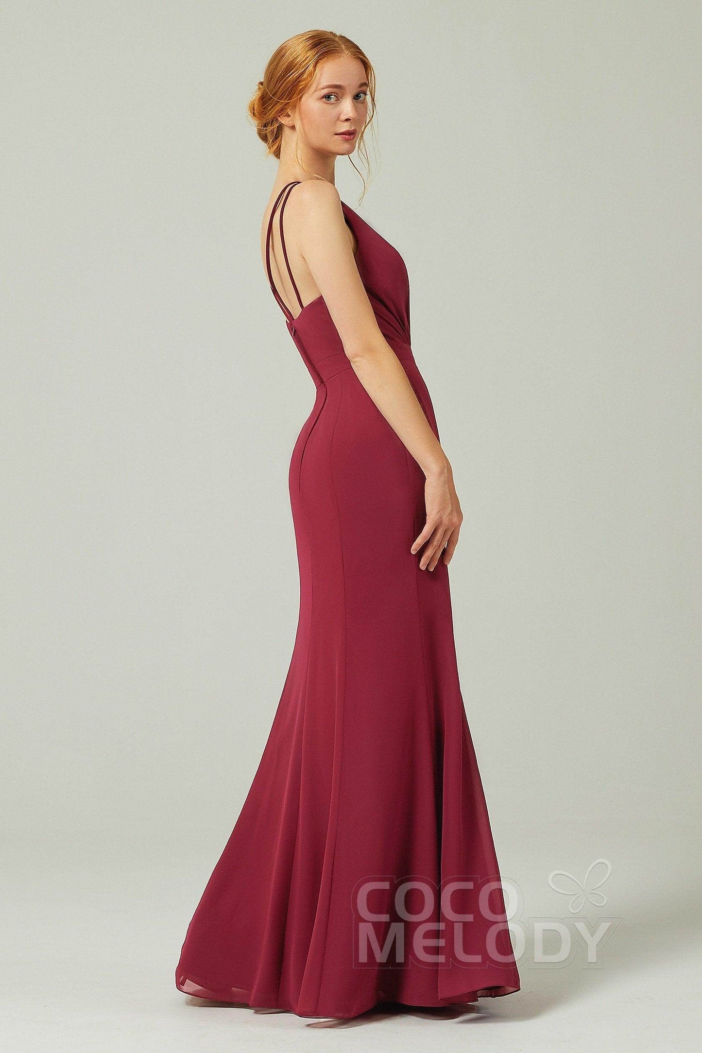 Sheath-Column Floor Length Chiffon Bridesmaid Dress CB0291 - COCOMELODY