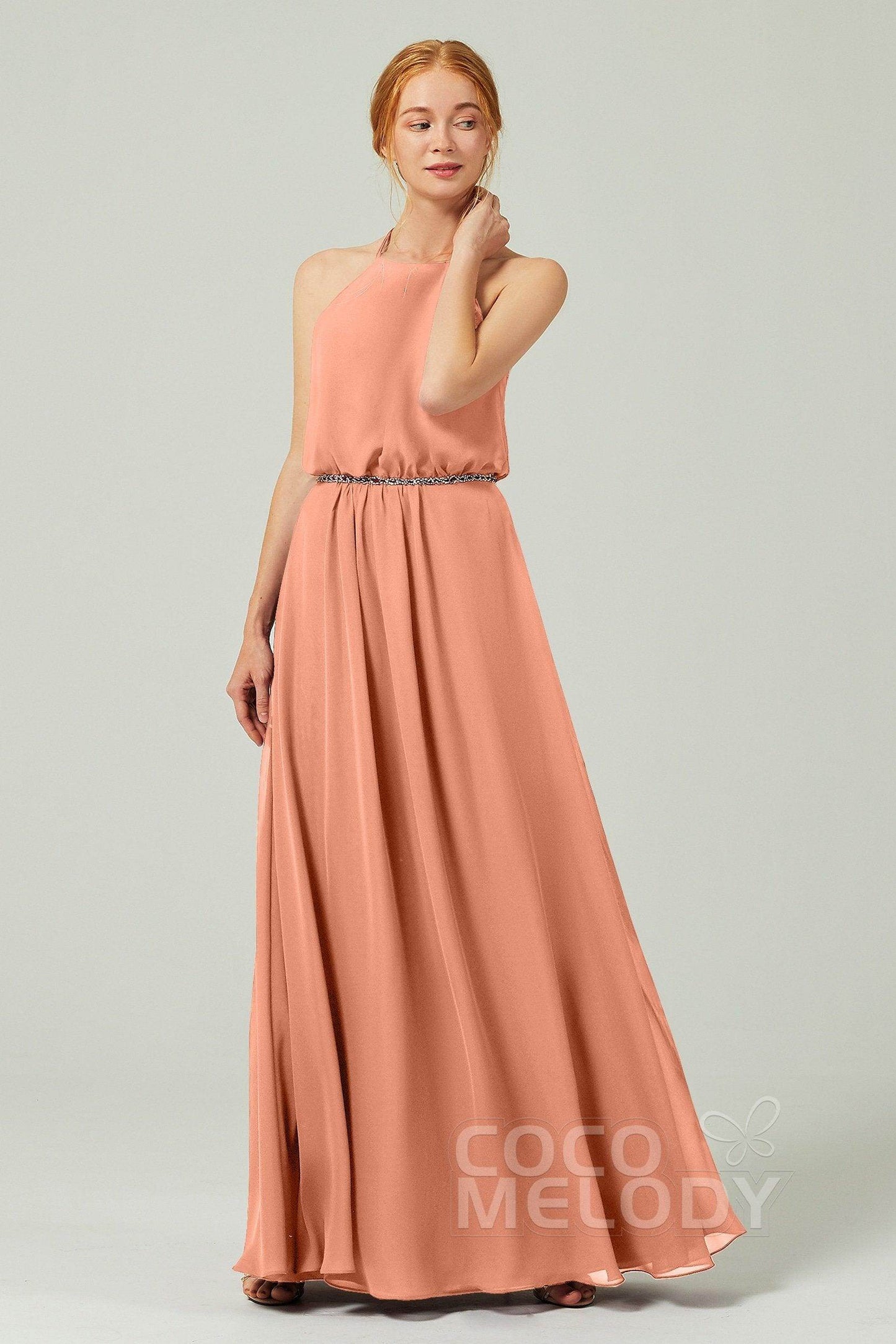 A-Line Floor Length Chiffon Bridesmaid Dress CB0292 - COCOMELODY