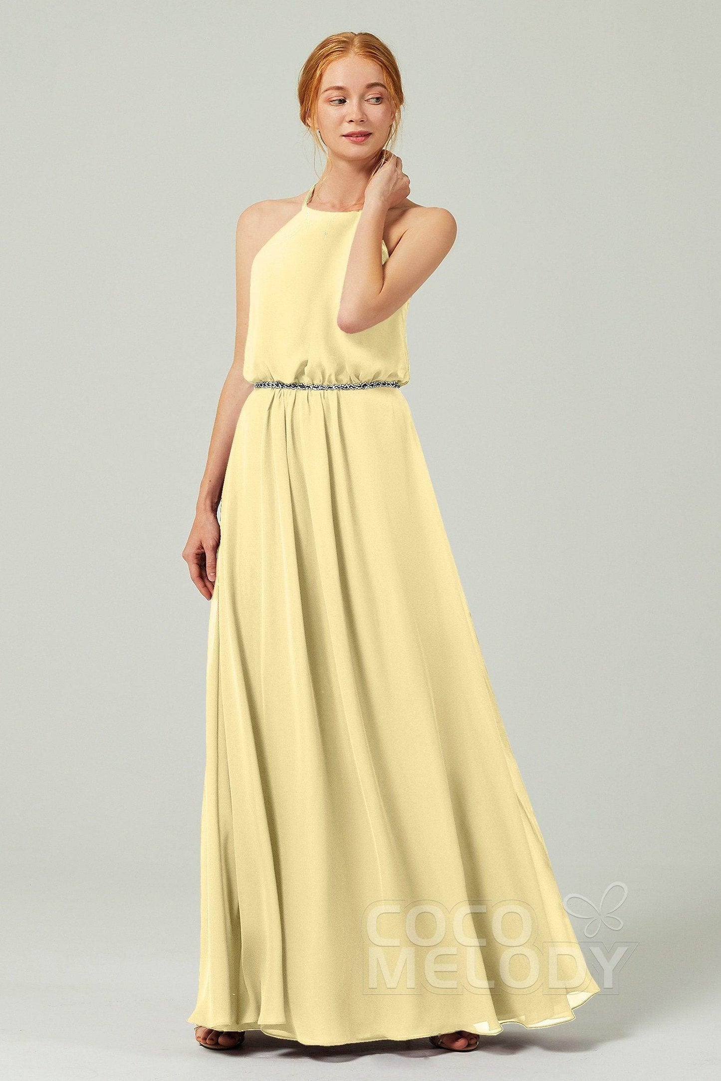 A-Line Floor Length Chiffon Bridesmaid Dress CB0292 - COCOMELODY