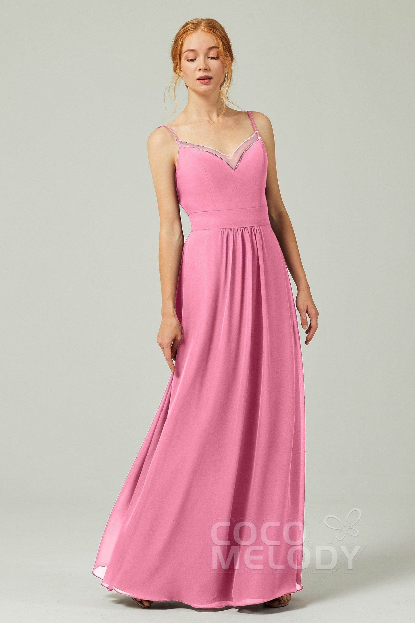A-Line Floor Length Chiffon Bridesmaid Dress CB0293 - COCOMELODY
