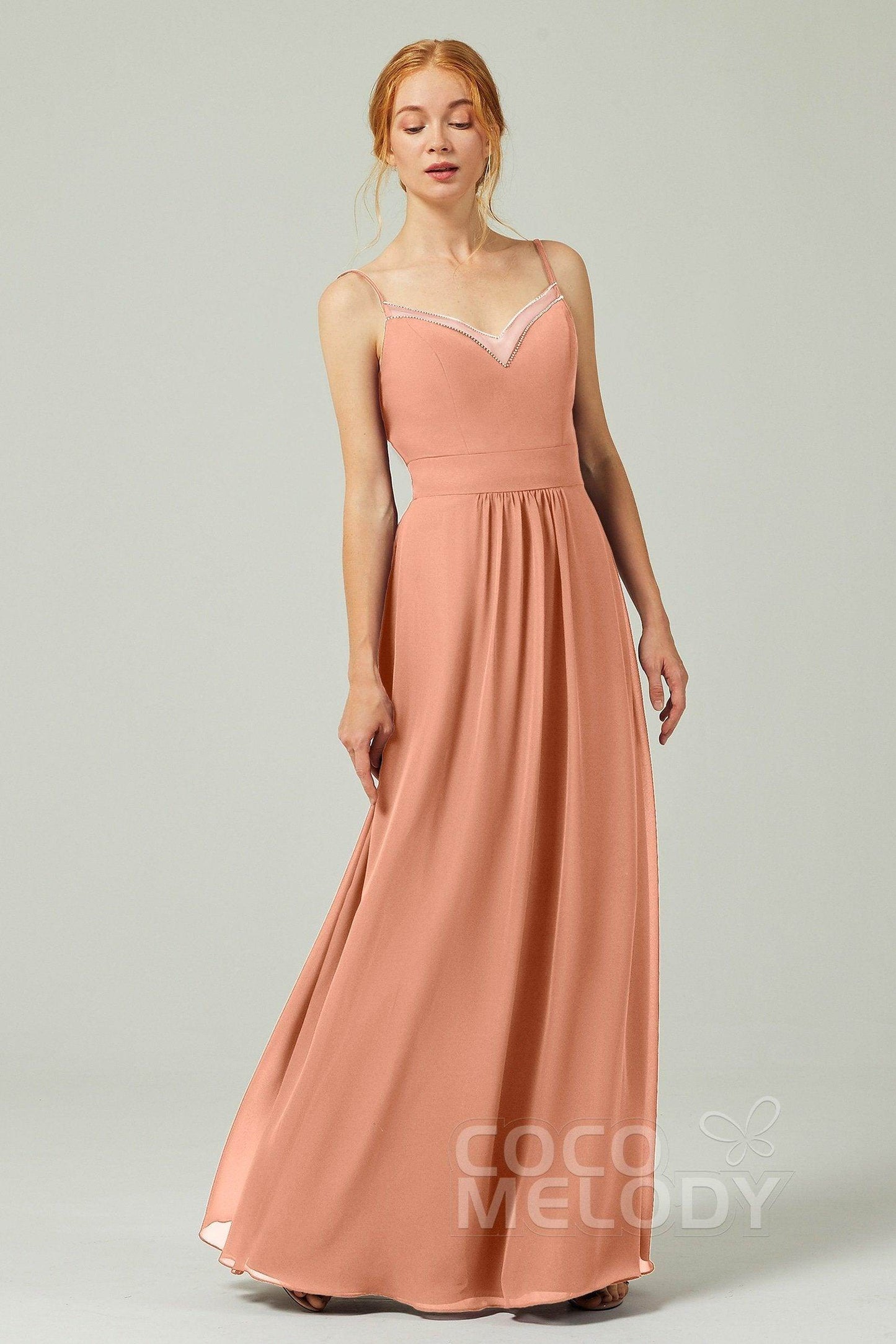 A-Line Floor Length Chiffon Bridesmaid Dress CB0293 - COCOMELODY