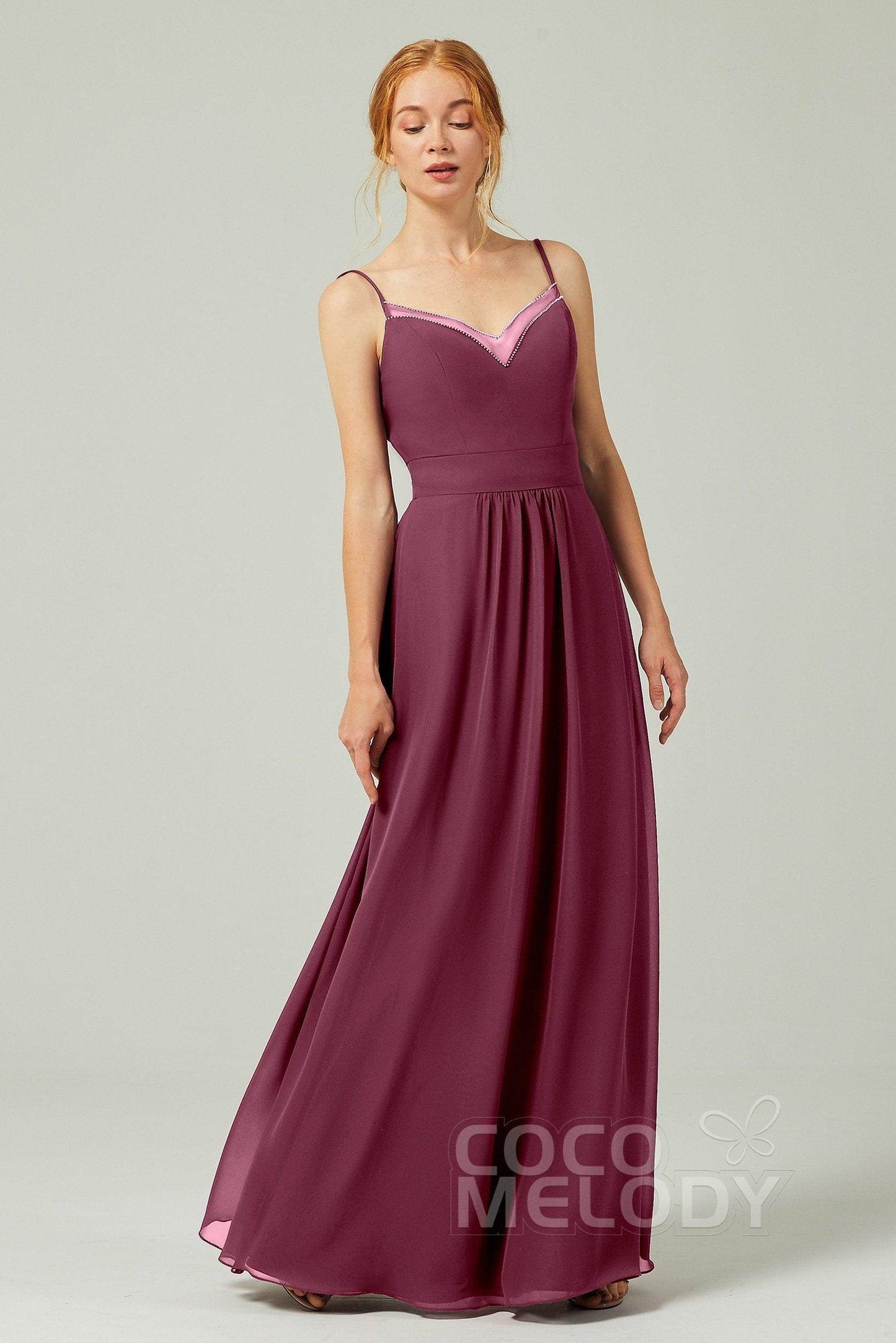 A-Line Floor Length Chiffon Bridesmaid Dress CB0293 - COCOMELODY