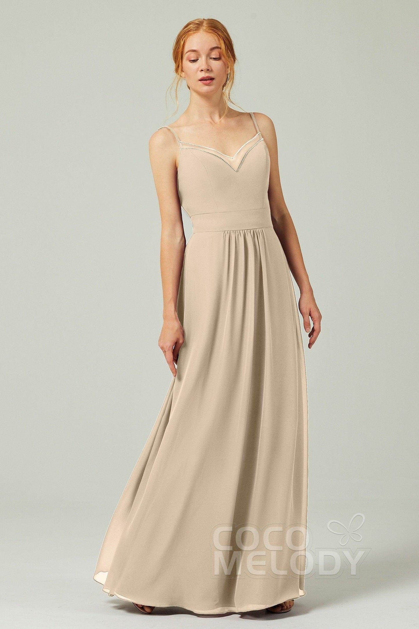 A-Line Floor Length Chiffon Bridesmaid Dress CB0293 - COCOMELODY