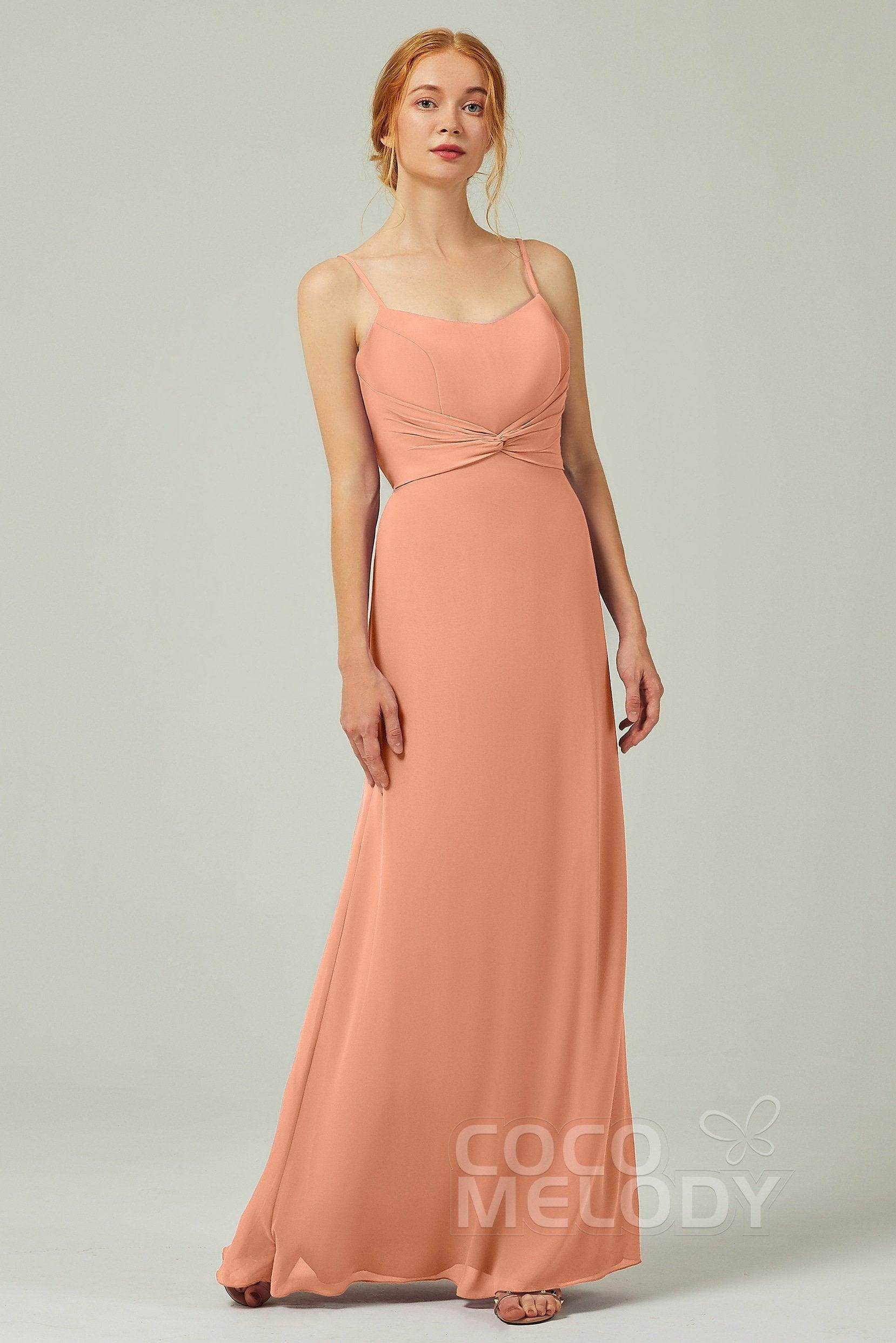 Sheath-Column Floor Length Chiffon Bridesmaid Dress CB0294 - COCOMELODY