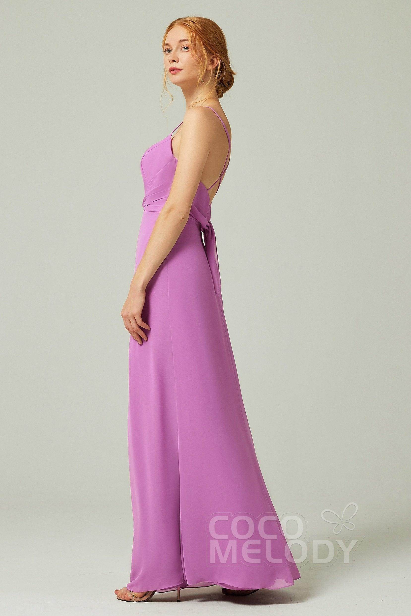 Sheath-Column Floor Length Chiffon Bridesmaid Dress CB0294 - COCOMELODY