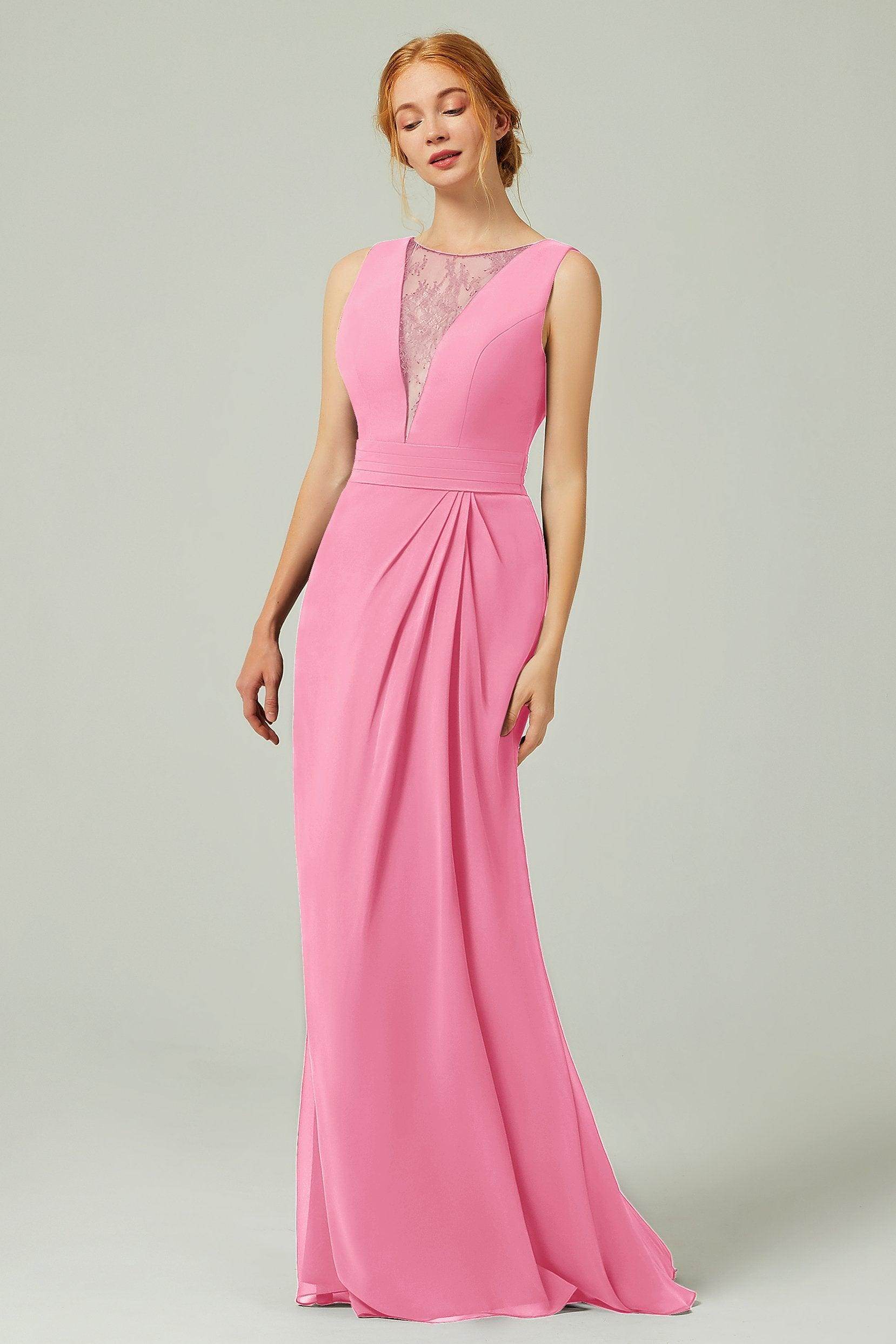 Sheath-Column Floor Length Chiffon Bridesmaid Dress Formal Dresses CB0297 - COCOMELODY