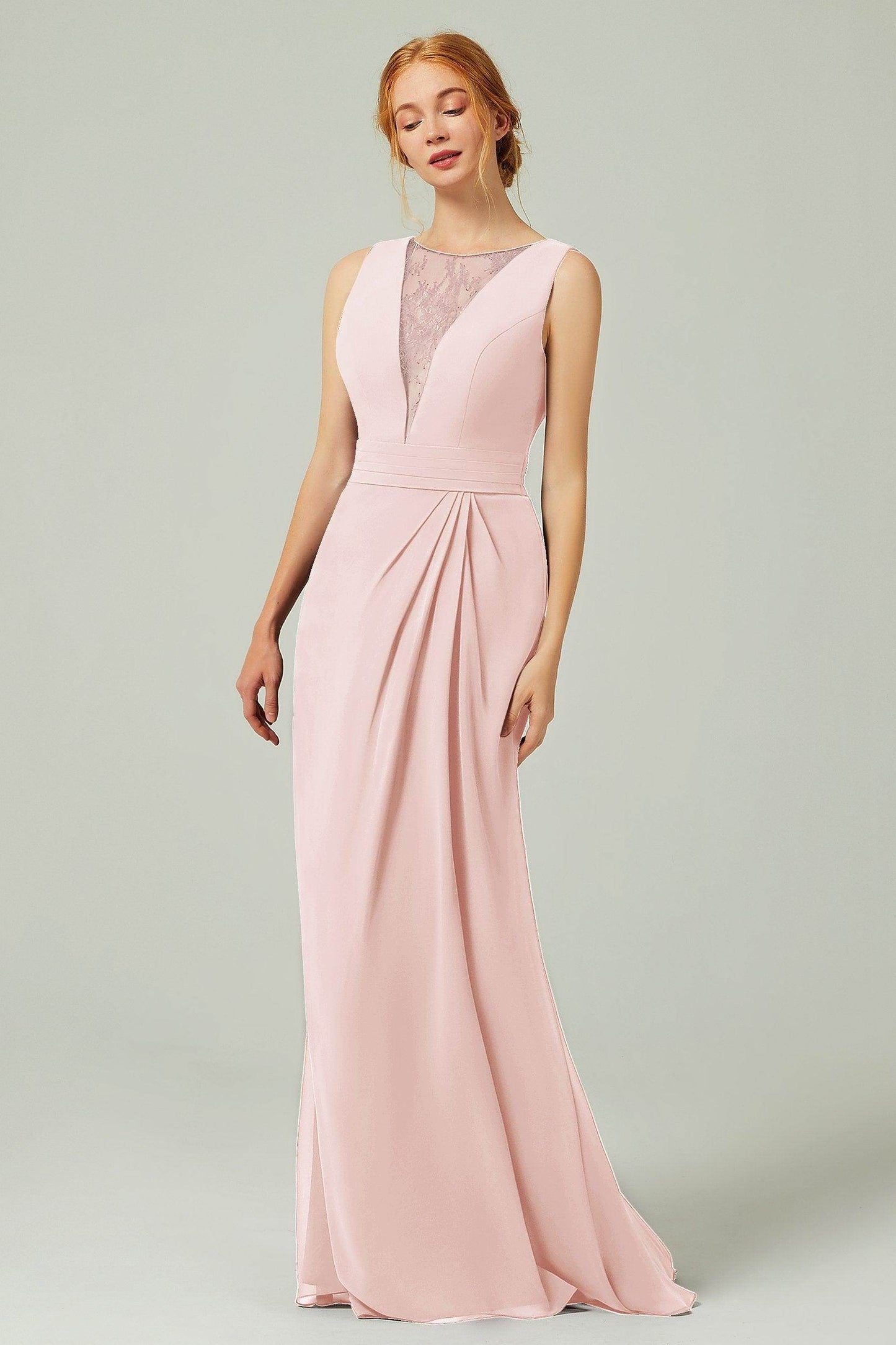Sheath-Column Floor Length Chiffon Bridesmaid Dress Formal Dresses CB0297 - COCOMELODY