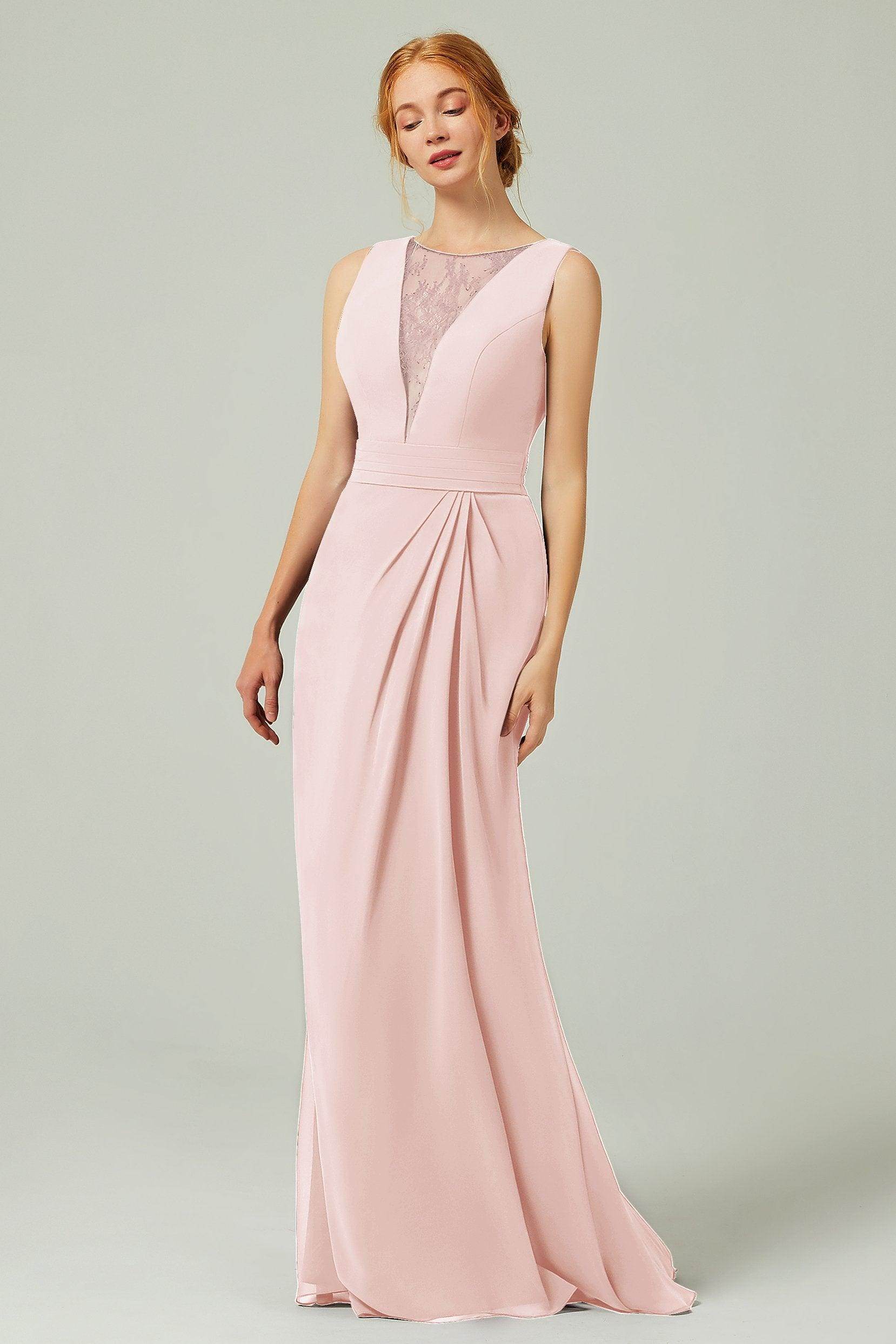 Sheath-Column Floor Length Chiffon Bridesmaid Dress Formal Dresses CB0297 - COCOMELODY