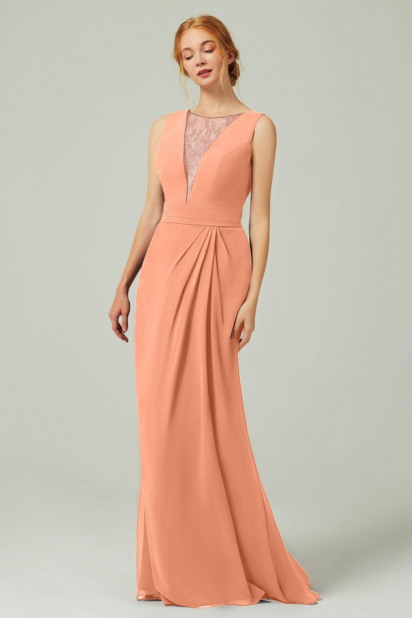 Sheath-Column Floor Length Chiffon Bridesmaid Dress Formal Dresses CB0297 - COCOMELODY