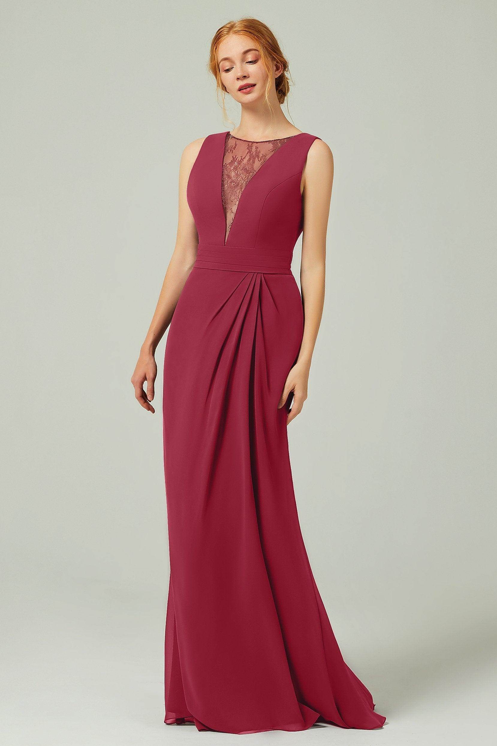 Sheath-Column Floor Length Chiffon Bridesmaid Dress Formal Dresses CB0297 - COCOMELODY