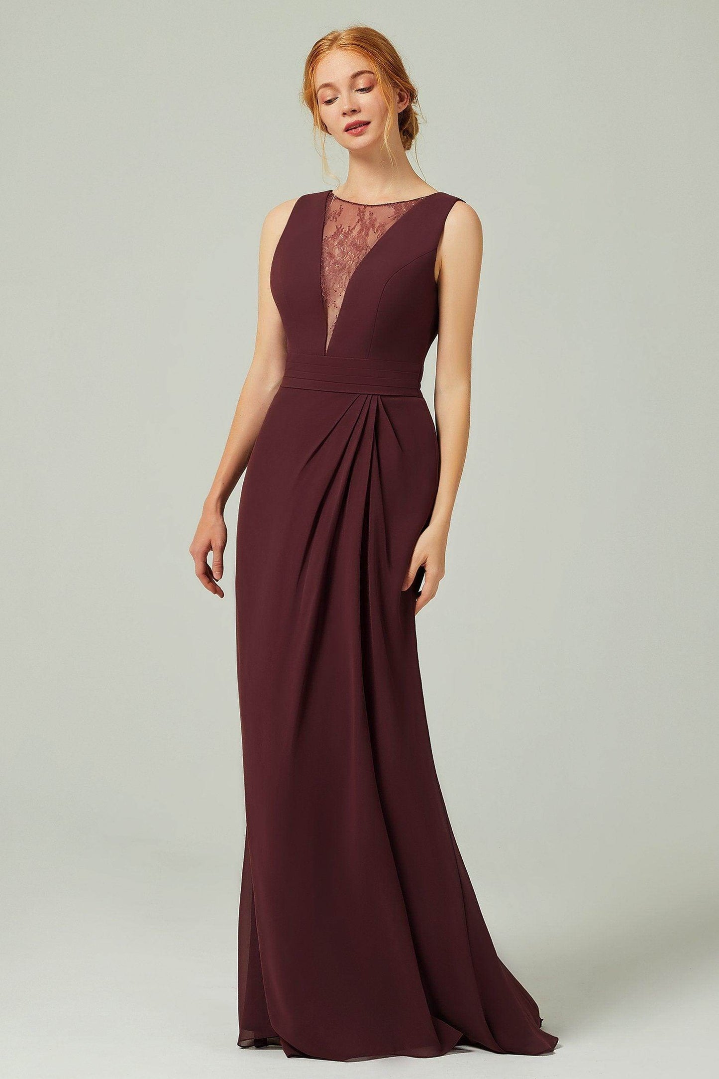 Sheath-Column Floor Length Chiffon Bridesmaid Dress Formal Dresses CB0297 - COCOMELODY