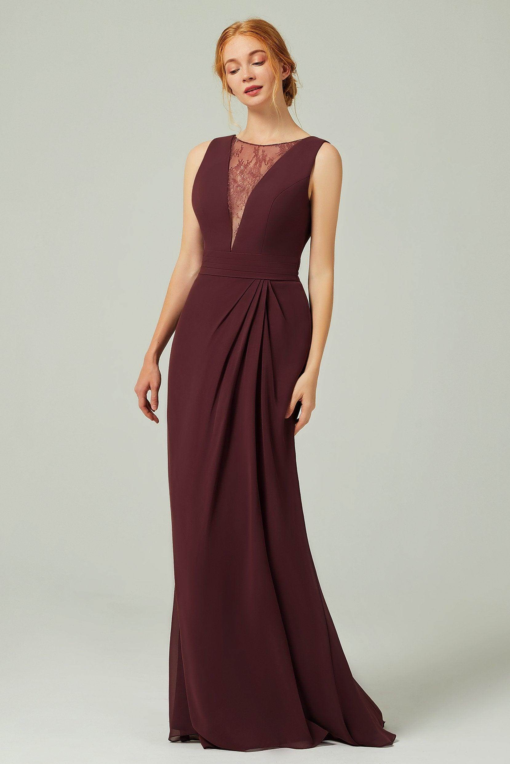 Sheath-Column Chiffon Open Back Bridesmaid Dress COCOMELODY CB0297, Blushing Pink Sheath-Column Chiffon Open Back Bridesmaid Dress COCOMELODY CB0297, Blushing Pink