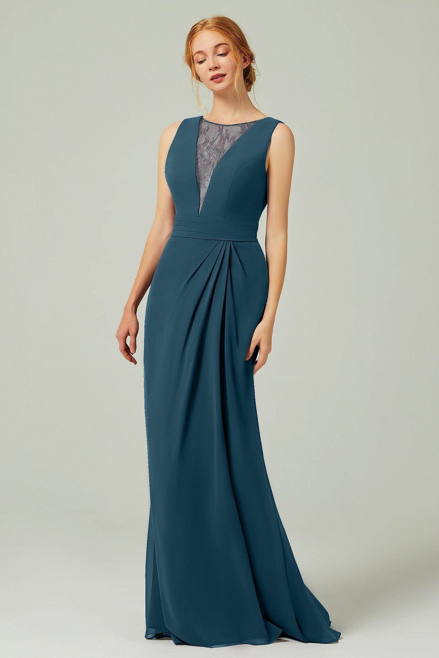 Sheath-Column Floor Length Chiffon Bridesmaid Dress Formal Dresses CB0297 - COCOMELODY