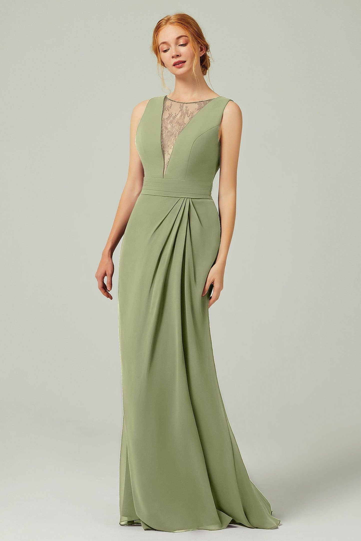 Sheath-Column Floor Length Chiffon Bridesmaid Dress Formal Dresses CB0297 - COCOMELODY