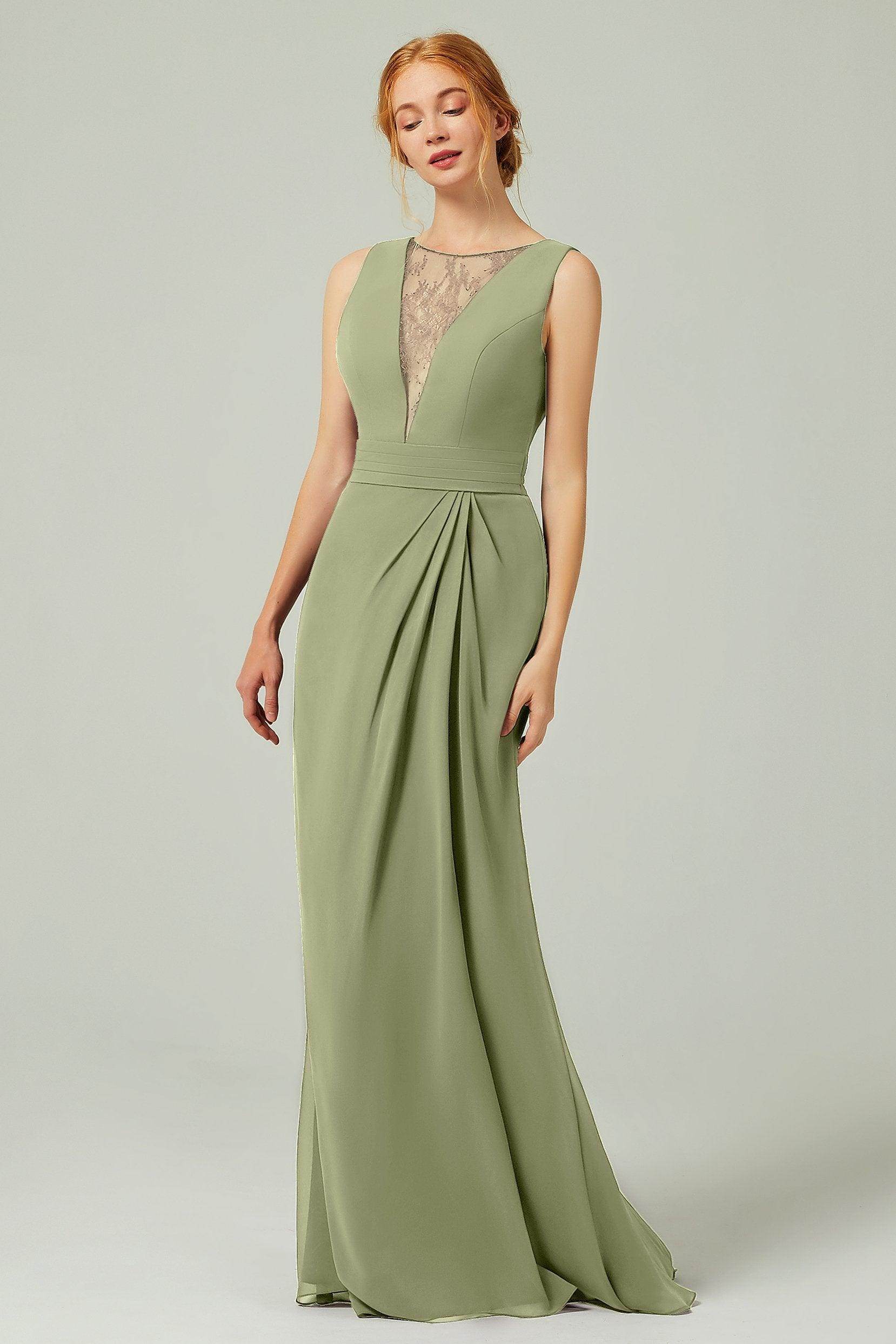Sheath-Column Floor Length Chiffon Bridesmaid Dress Formal Dresses CB0297 - COCOMELODY