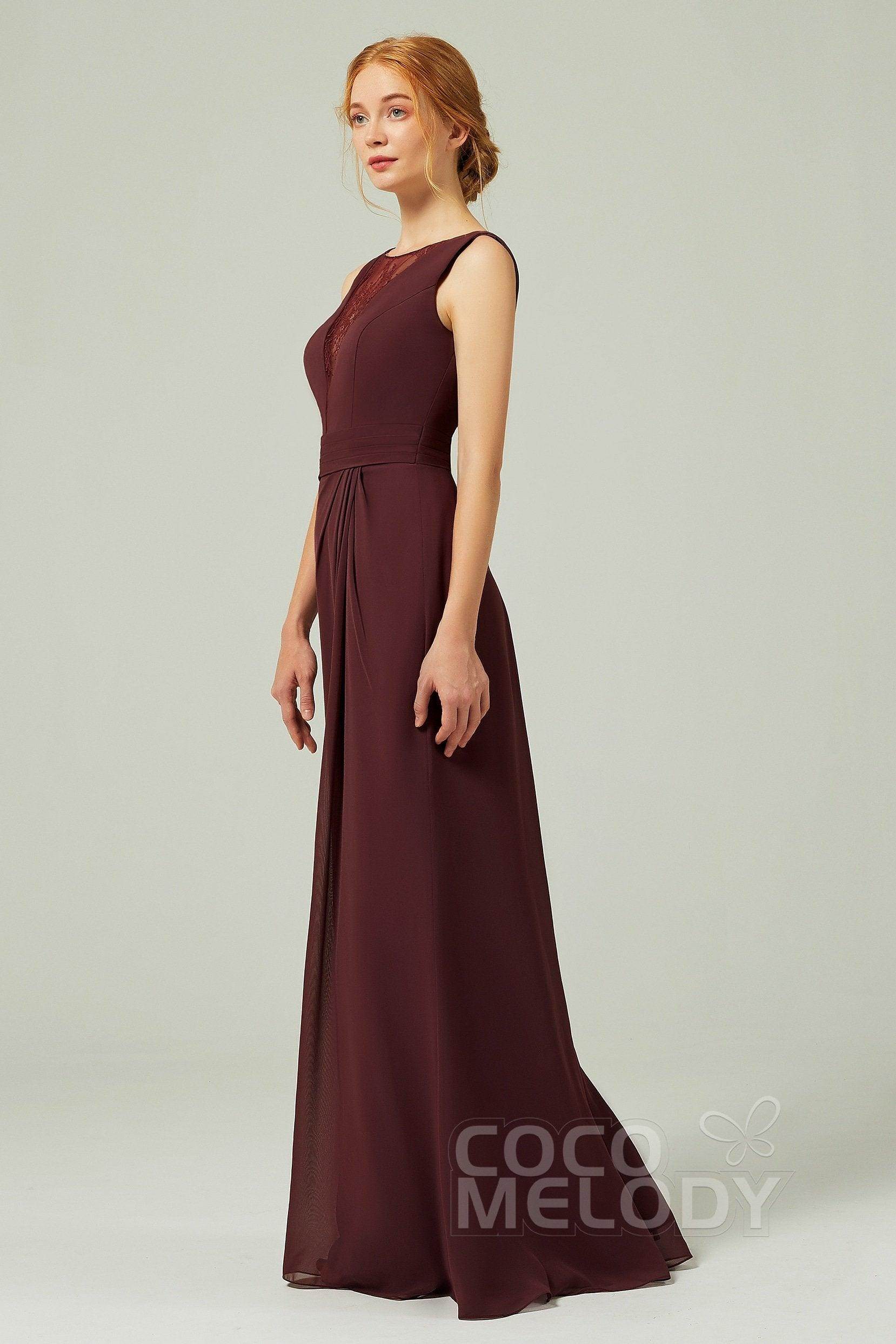Sheath-Column Floor Length Chiffon Bridesmaid Dress Formal Dresses CB0297 - COCOMELODY