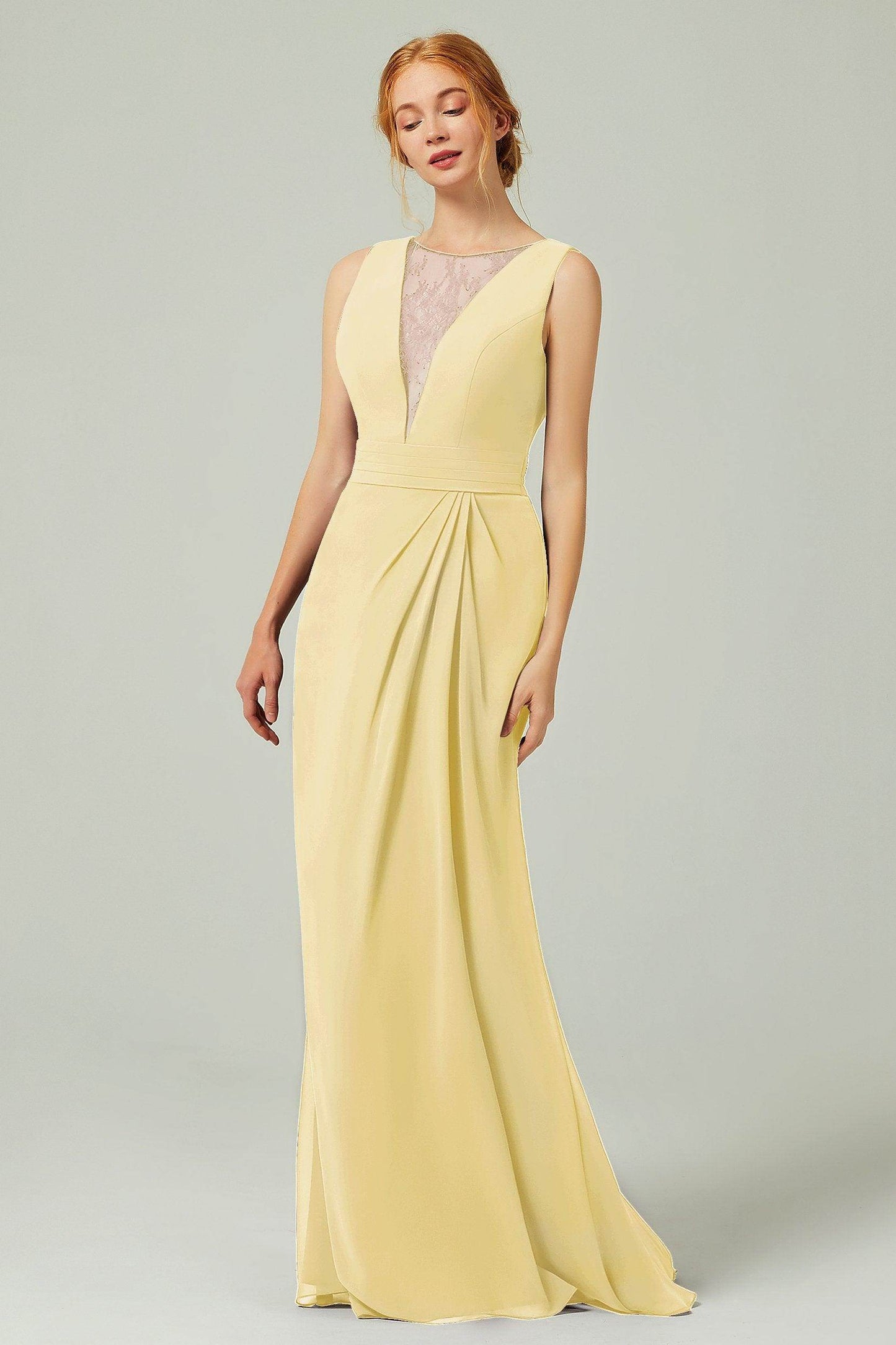 Sheath-Column Floor Length Chiffon Bridesmaid Dress Formal Dresses CB0297 - COCOMELODY