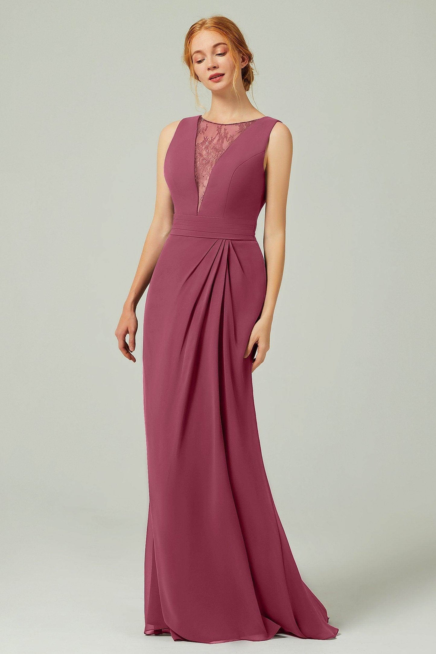 Sheath-Column Floor Length Chiffon Bridesmaid Dress Formal Dresses CB0297 - COCOMELODY