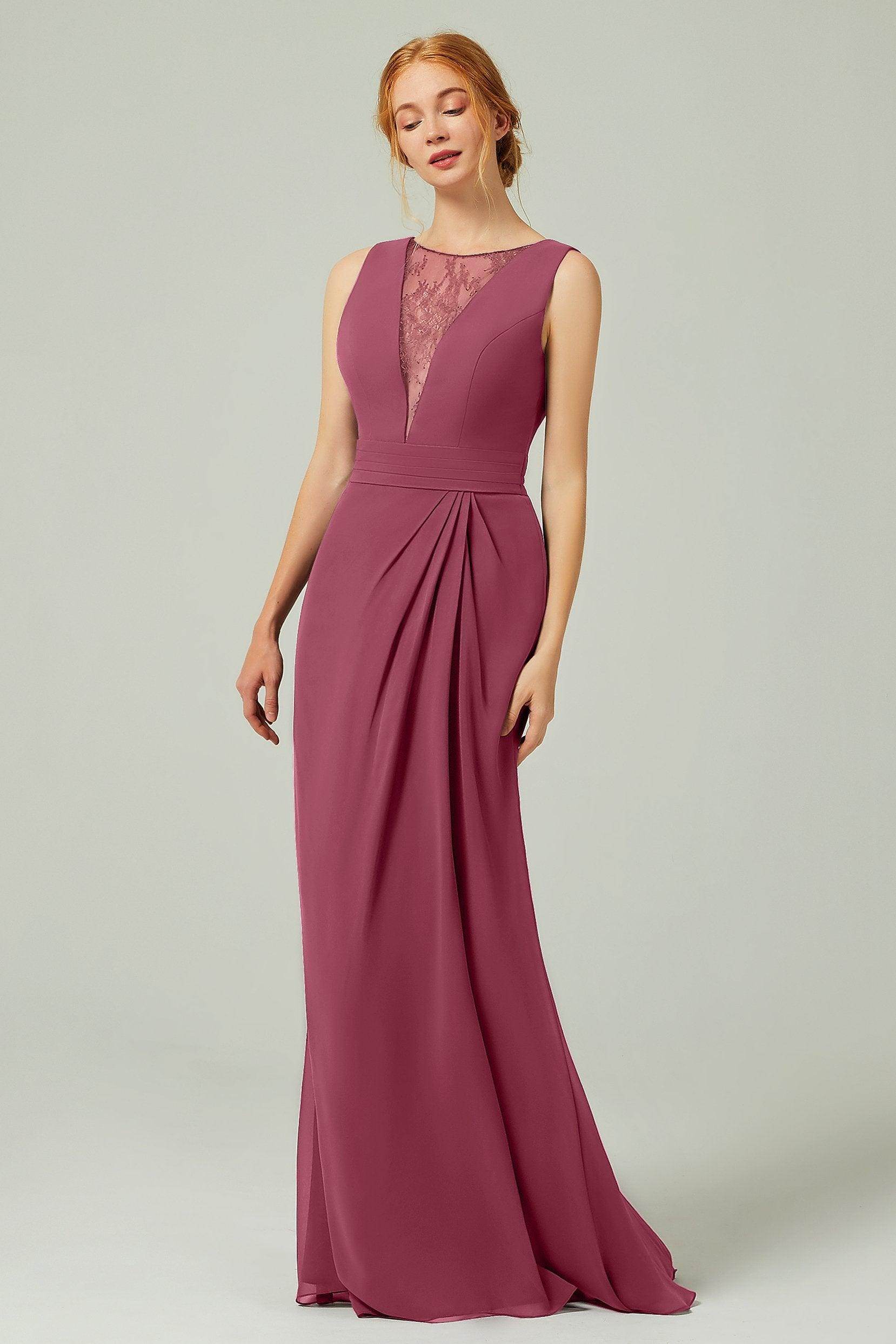 Sheath-Column Floor Length Chiffon Bridesmaid Dress Formal Dresses CB0297 - COCOMELODY