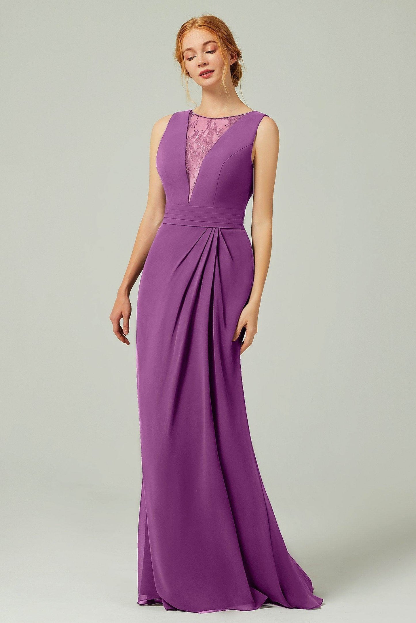 Sheath-Column Floor Length Chiffon Bridesmaid Dress Formal Dresses CB0297 - COCOMELODY