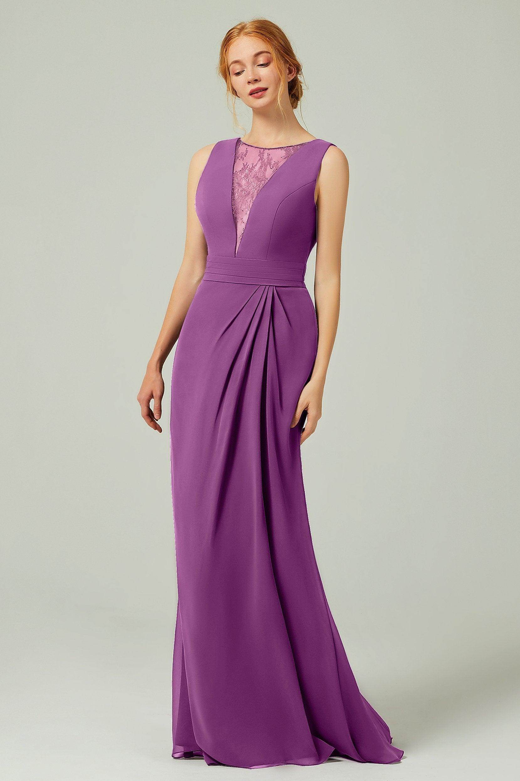 Sheath-Column Floor Length Chiffon Bridesmaid Dress Formal Dresses CB0297 - COCOMELODY