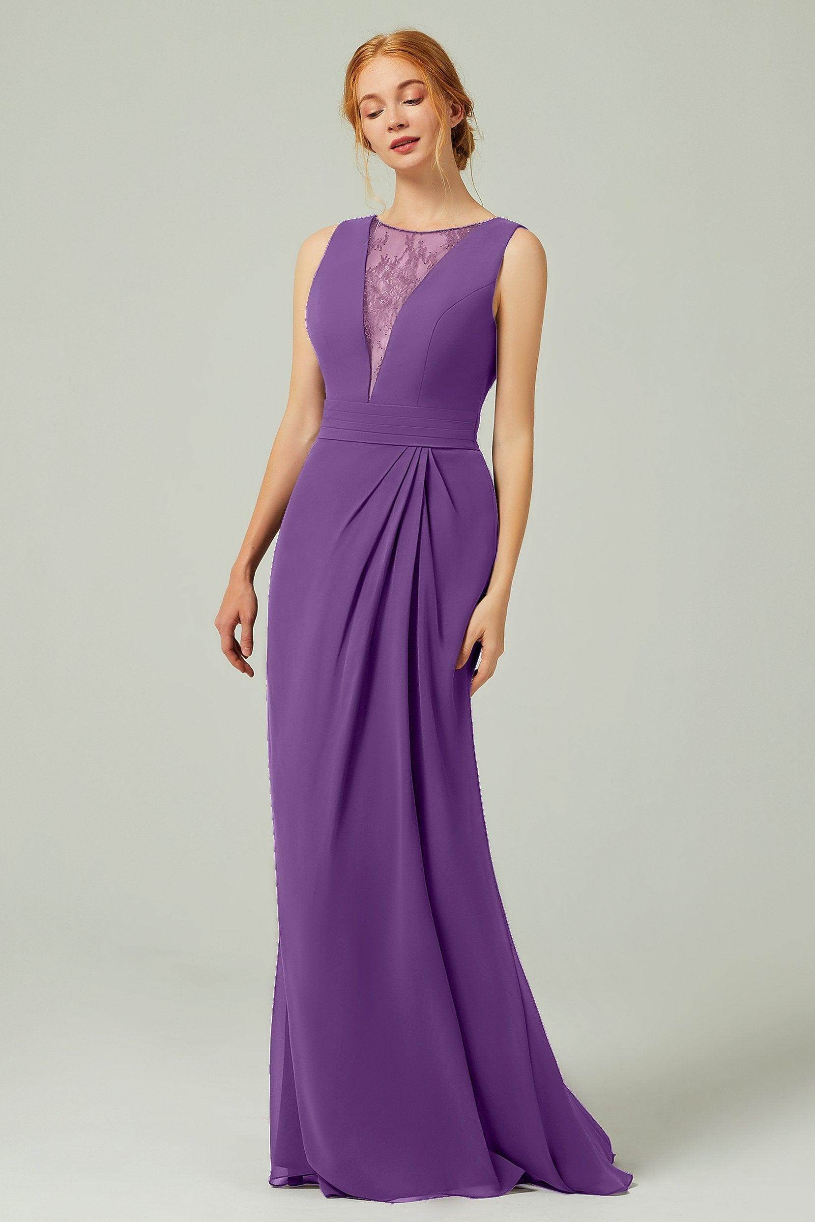 Sheath-Column Floor Length Chiffon Bridesmaid Dress Formal Dresses CB0297 - COCOMELODY