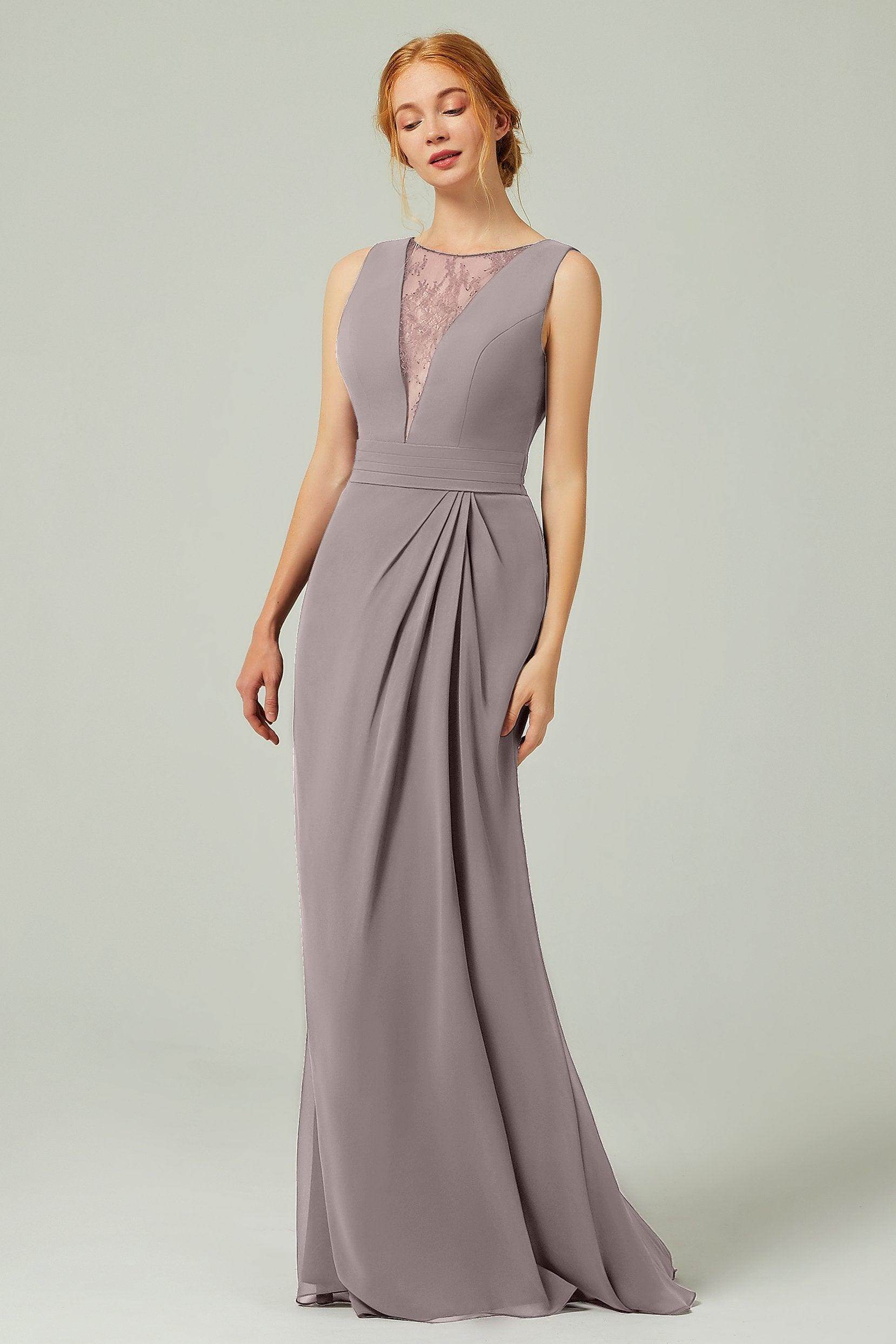 Sheath-Column Floor Length Chiffon Bridesmaid Dress Formal Dresses CB0297 - COCOMELODY