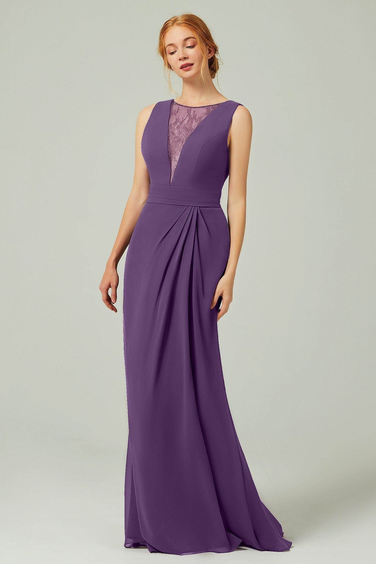 Sheath-Column Floor Length Chiffon Bridesmaid Dress Formal Dresses CB0297 - COCOMELODY