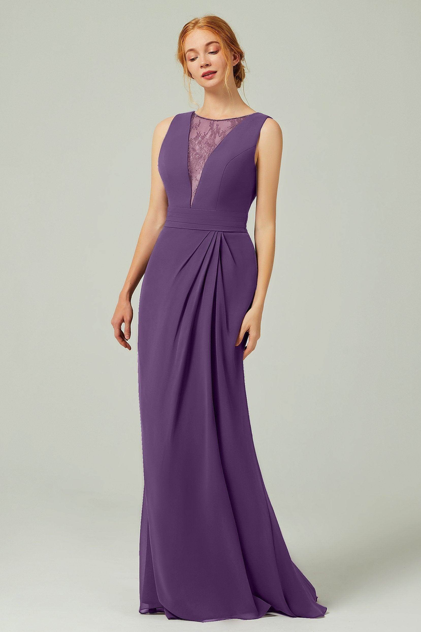 Sheath-Column Floor Length Chiffon Bridesmaid Dress Formal Dresses CB0297 - COCOMELODY
