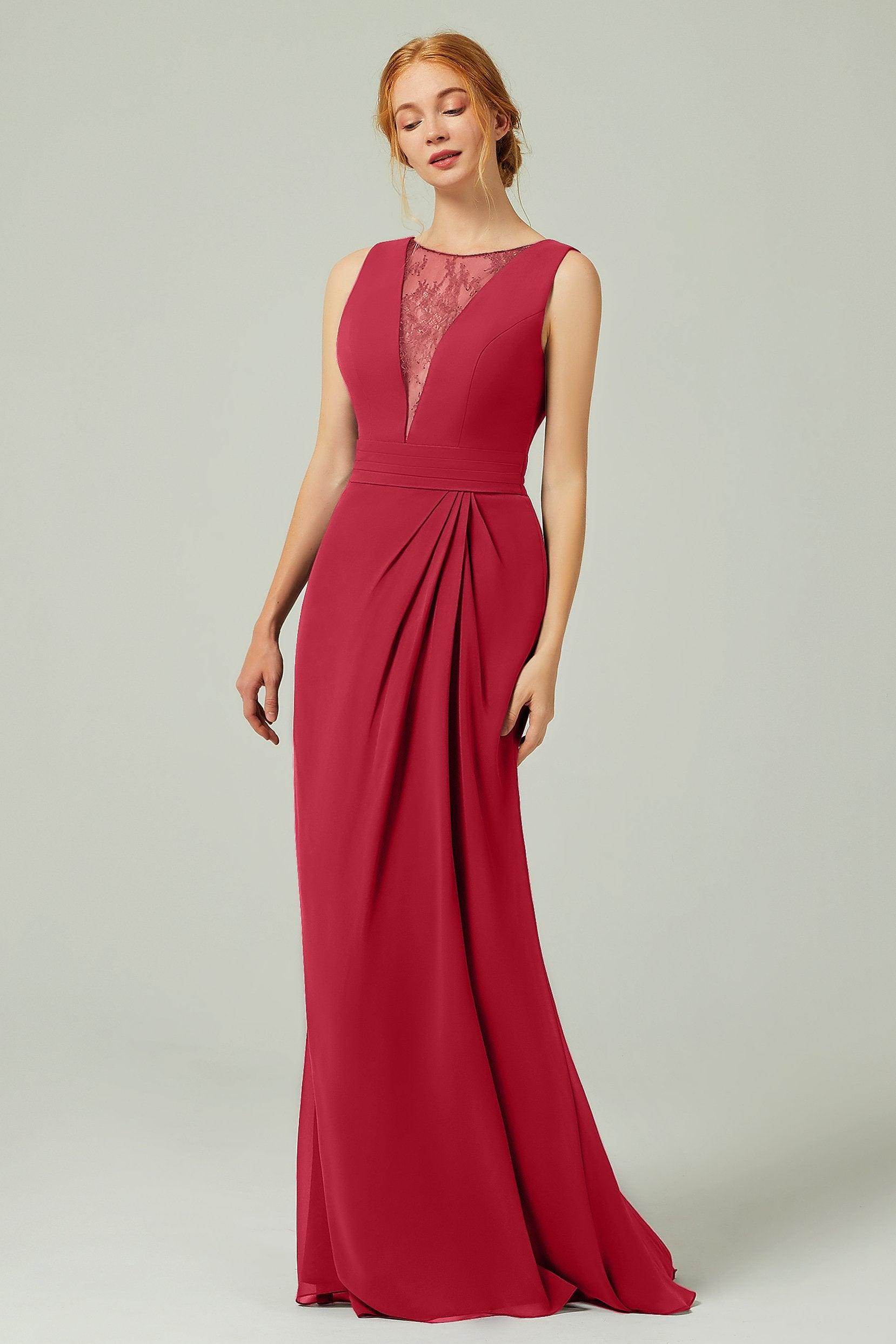 Sheath-Column Floor Length Chiffon Bridesmaid Dress Formal Dresses CB0297 - COCOMELODY