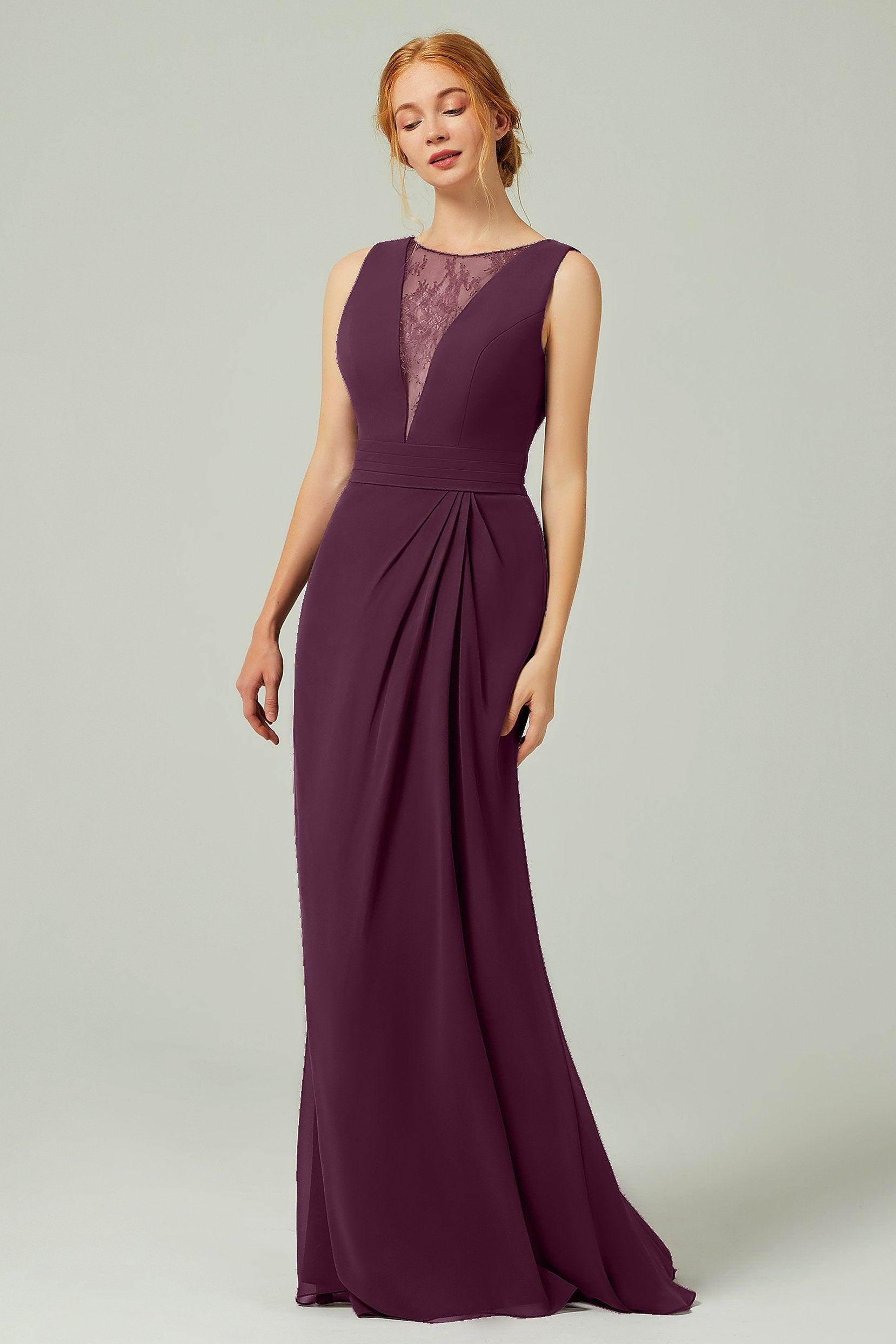 Sheath-Column Floor Length Chiffon Bridesmaid Dress Formal Dresses CB0297 - COCOMELODY