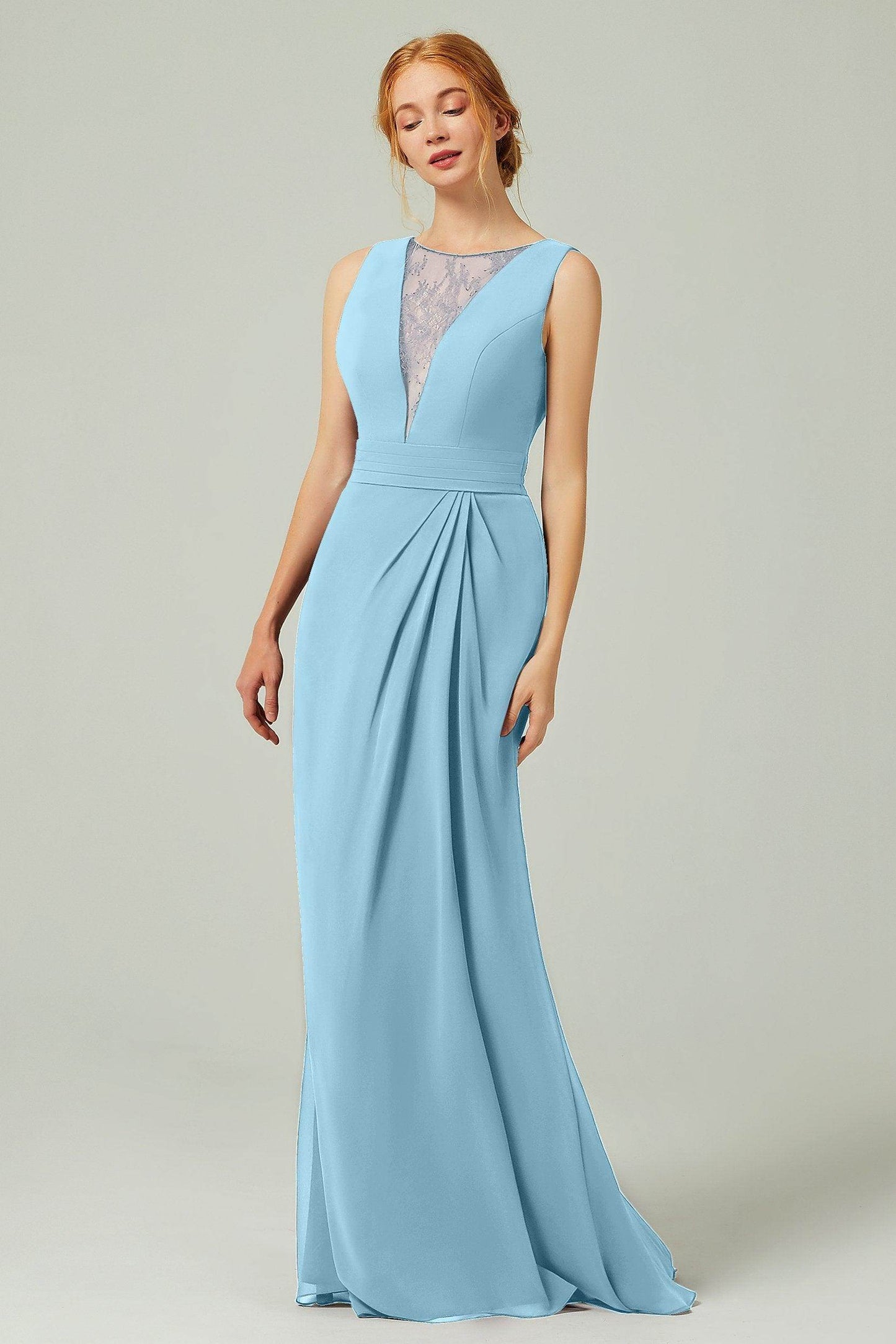 Sheath-Column Floor Length Chiffon Bridesmaid Dress Formal Dresses CB0297 - COCOMELODY