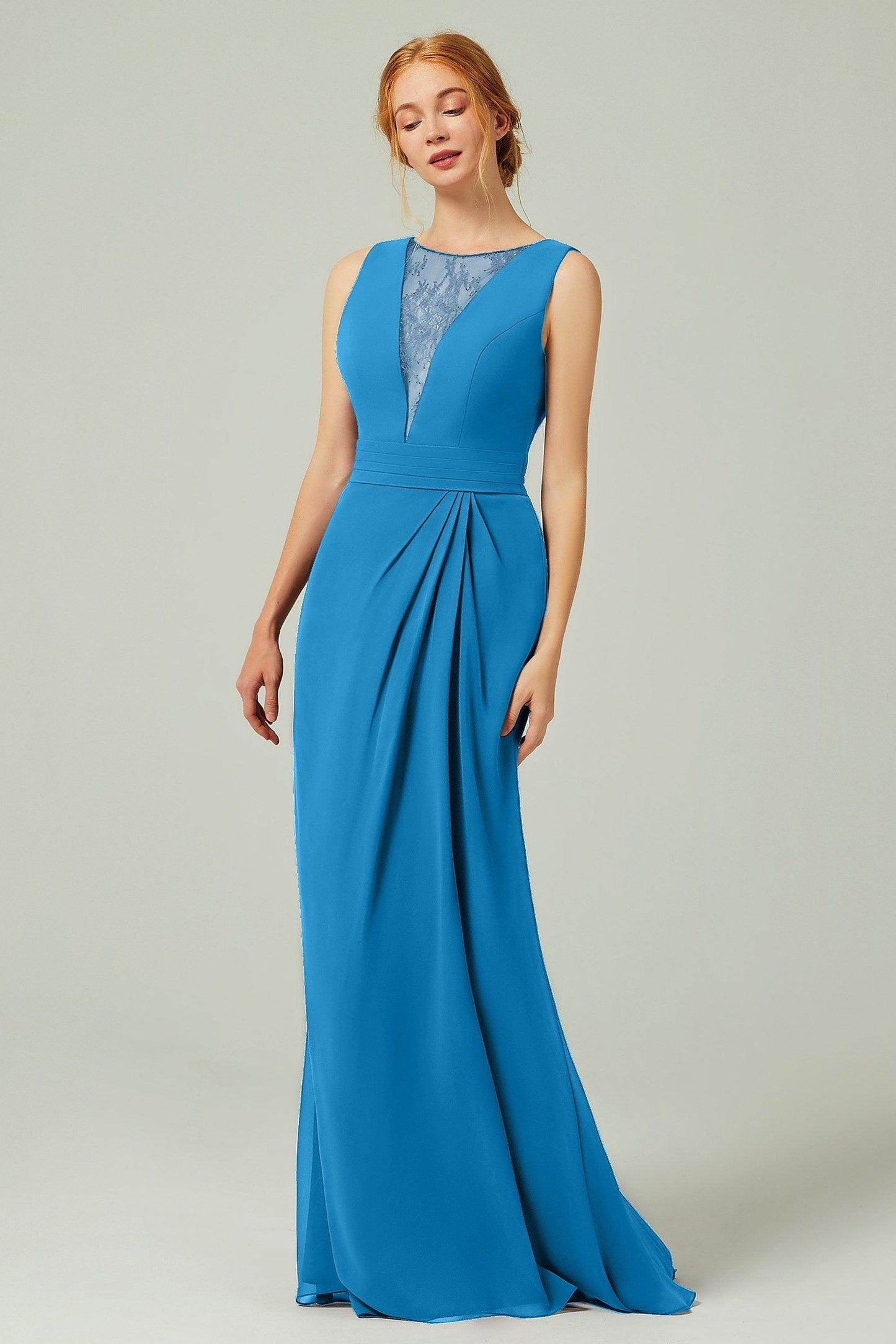 Sheath-Column Floor Length Chiffon Bridesmaid Dress Formal Dresses CB0297 - COCOMELODY