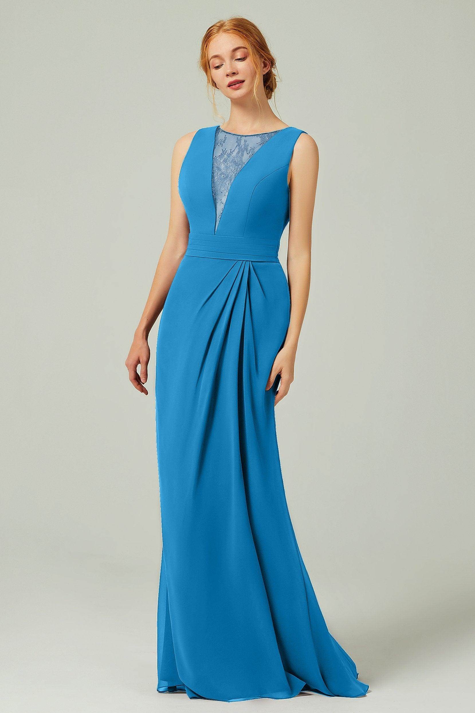 Sheath-Column Floor Length Chiffon Bridesmaid Dress Formal Dresses CB0297 - COCOMELODY