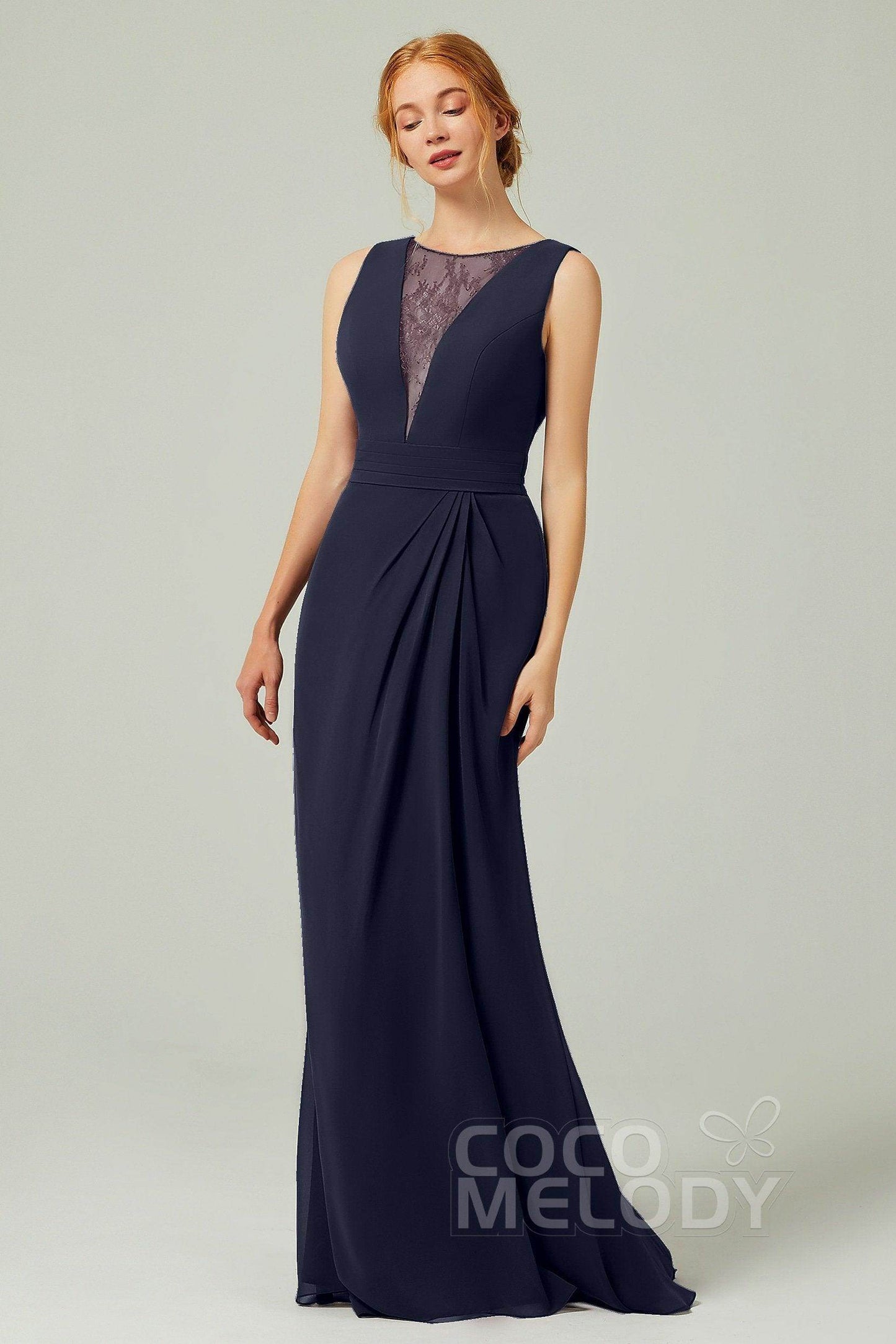 Sheath-Column Floor Length Chiffon Bridesmaid Dress Formal Dresses CB0297 - COCOMELODY