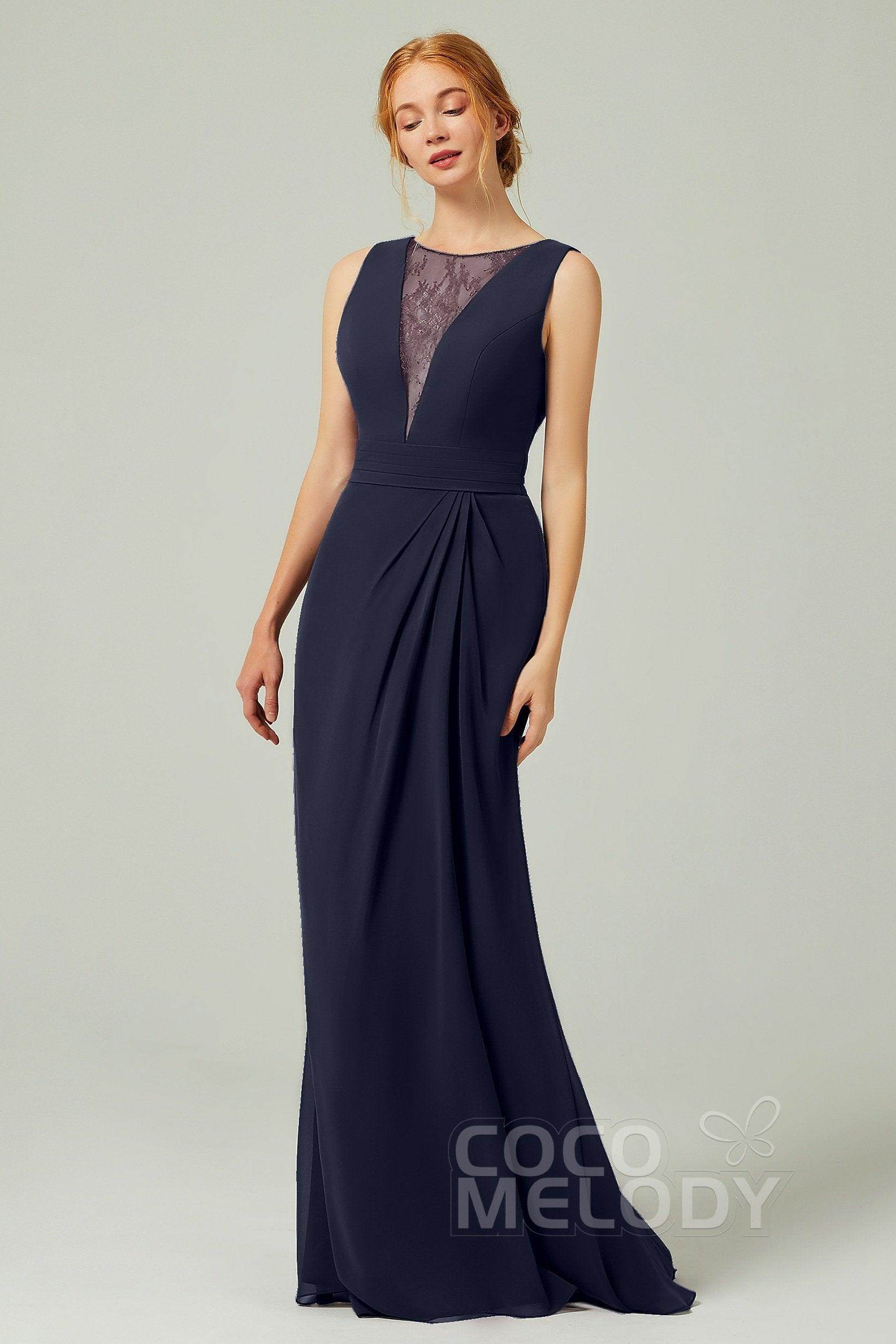Sheath-Column Floor Length Chiffon Bridesmaid Dress Formal Dresses CB0297 - COCOMELODY