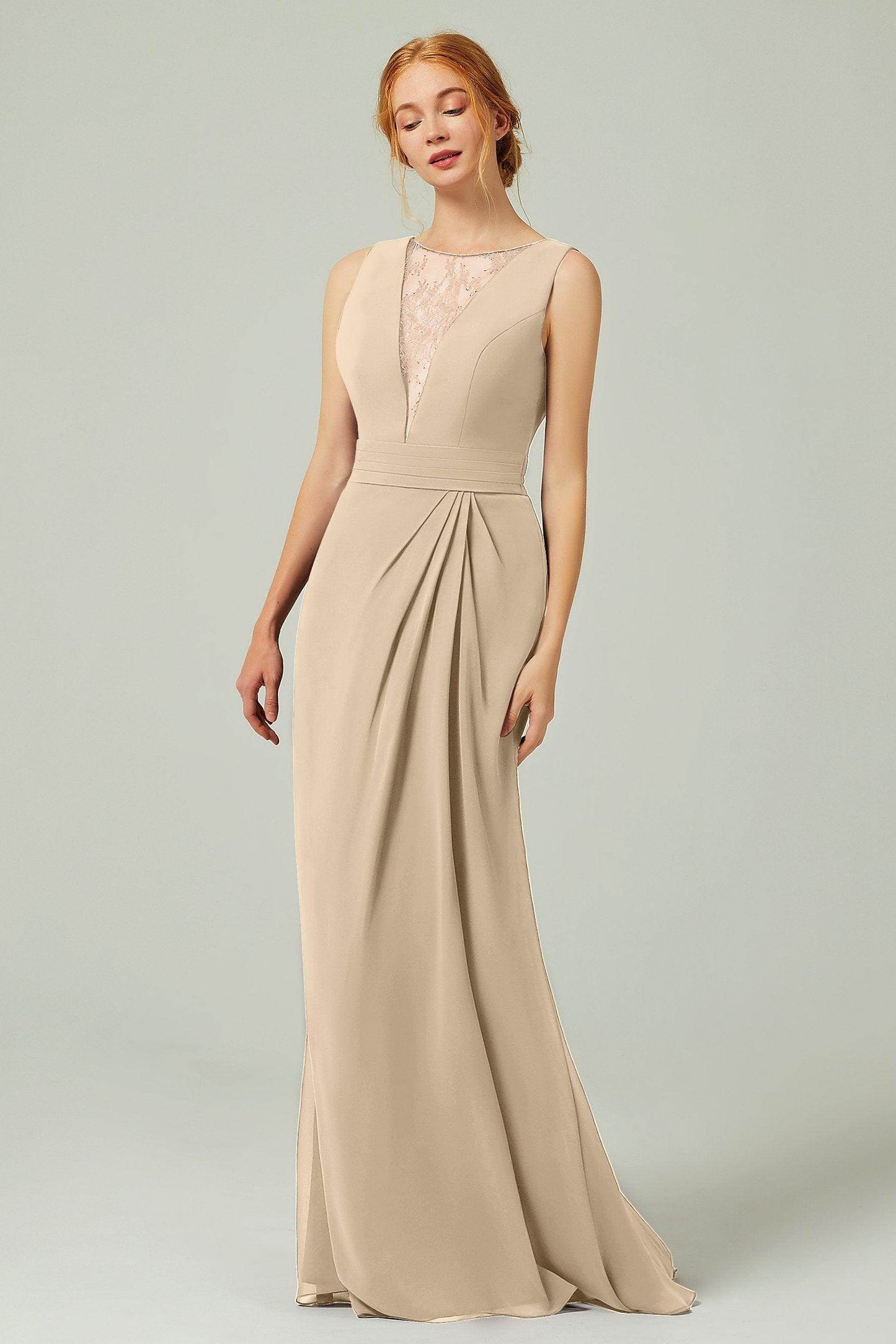 Sheath-Column Floor Length Chiffon Bridesmaid Dress Formal Dresses CB0297 - COCOMELODY