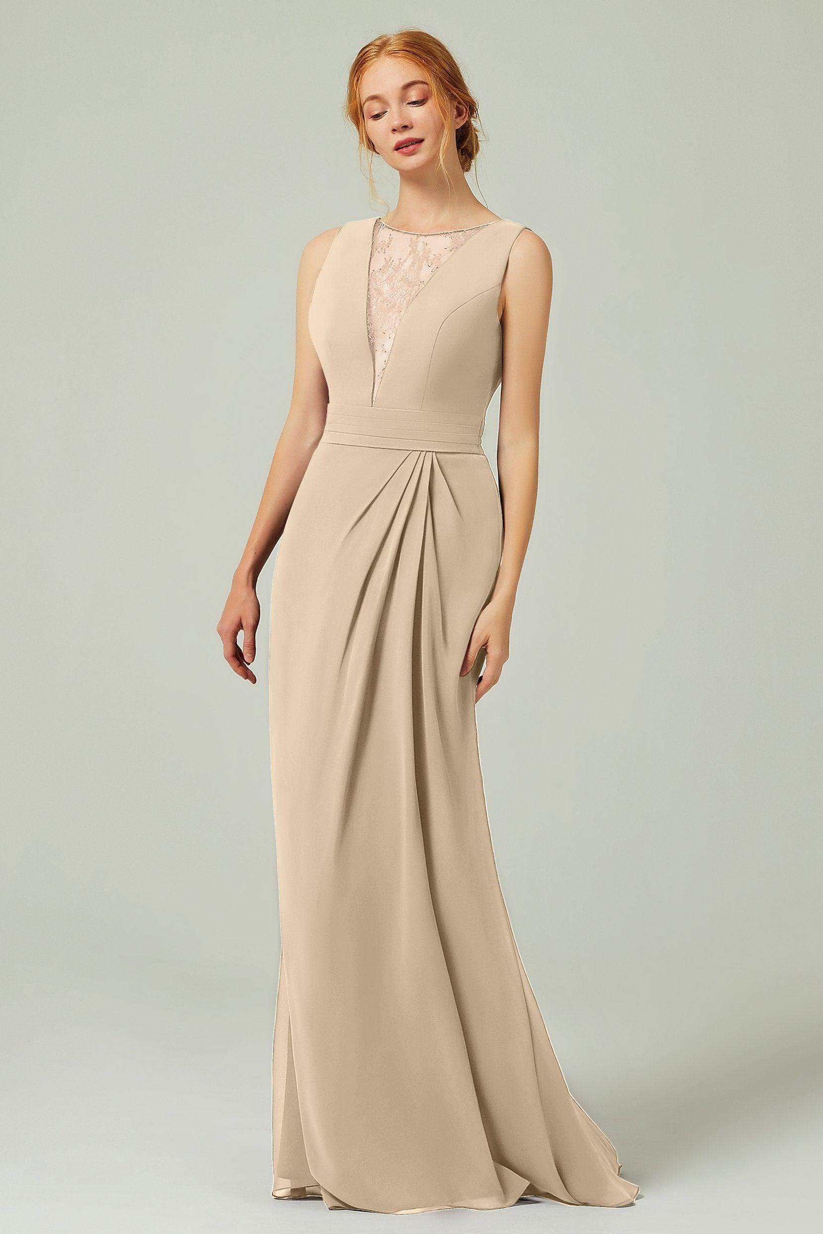 Sheath-Column Floor Length Chiffon Bridesmaid Dress Formal Dresses CB0297 - COCOMELODY